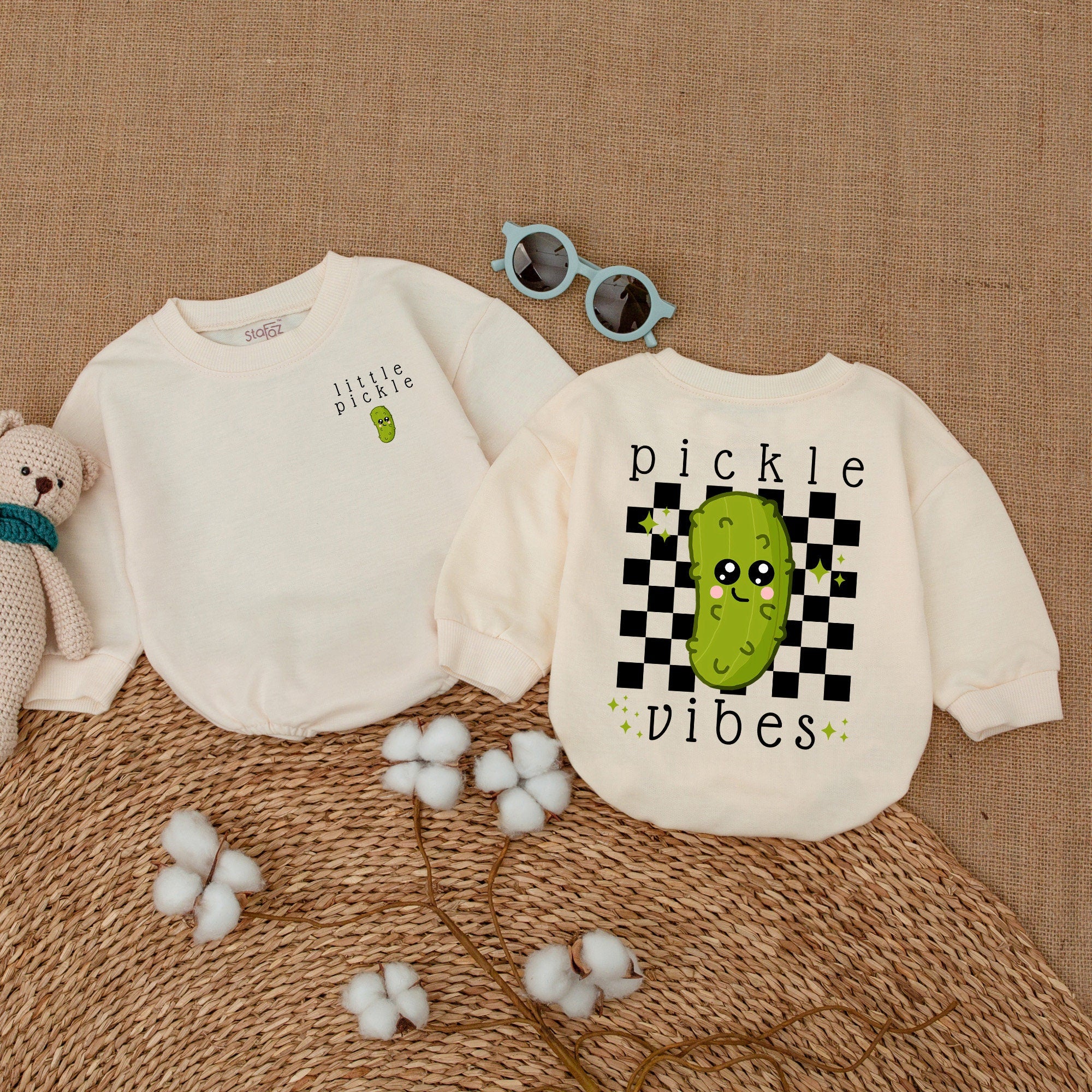 Little Pickle Vibes Baby Romper with Checkered Design