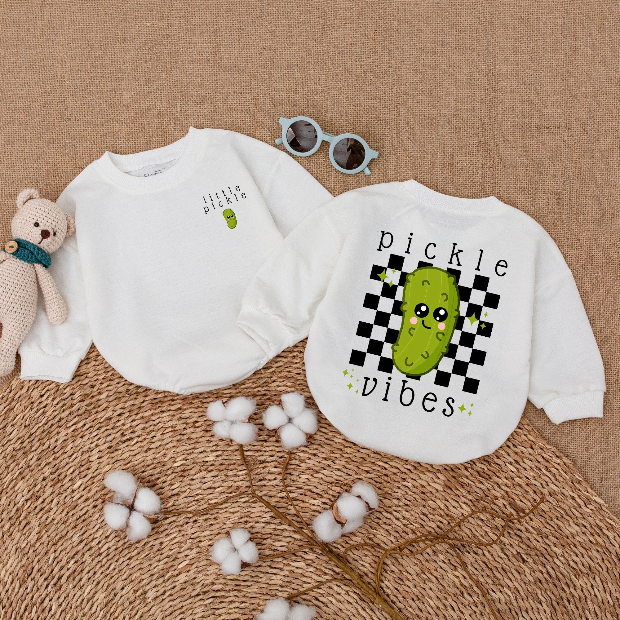 Little Pickle Vibes Baby Romper with Checkered Design