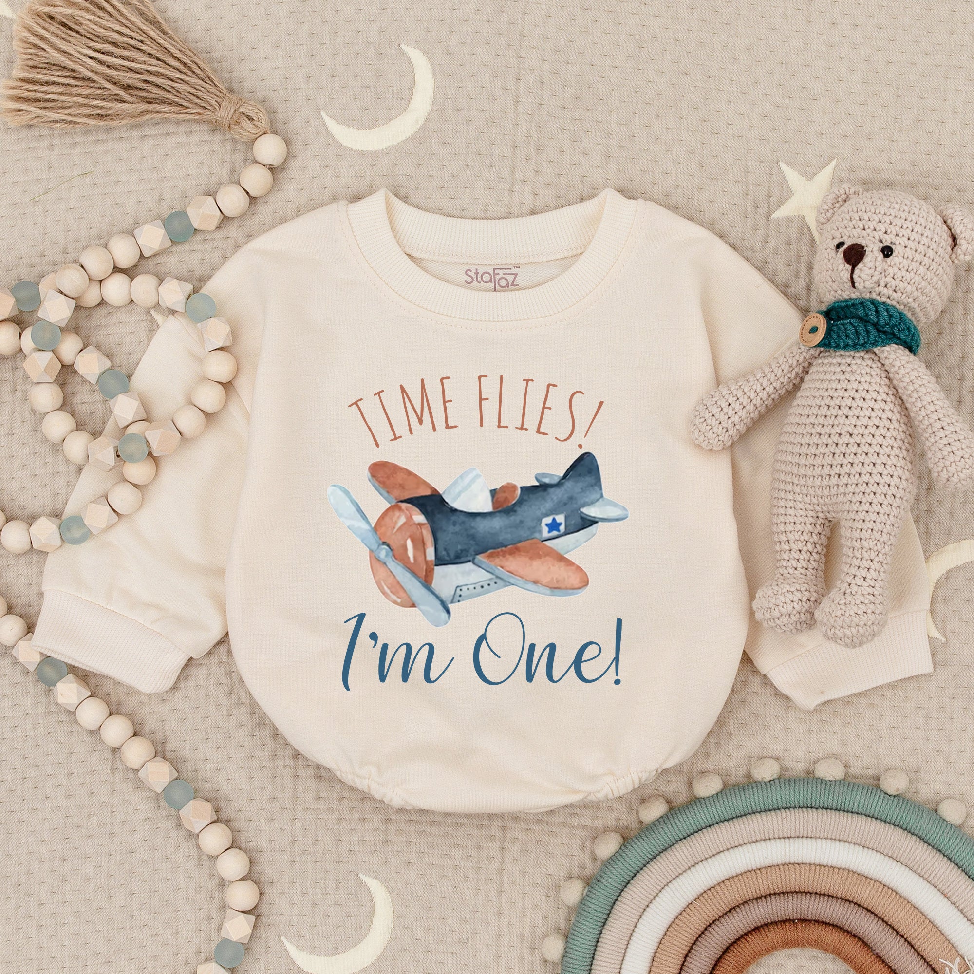 Time Flies Airplane 1st Birthday Romper