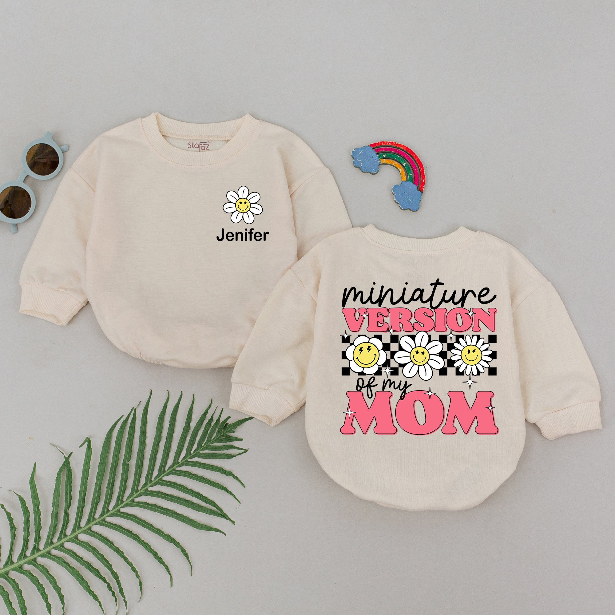 Miniature Version of My Mom Romper Cute Daisy Design for Baby Girl Mother's Day Gift Personalized Soft Cotton Playful Outfit