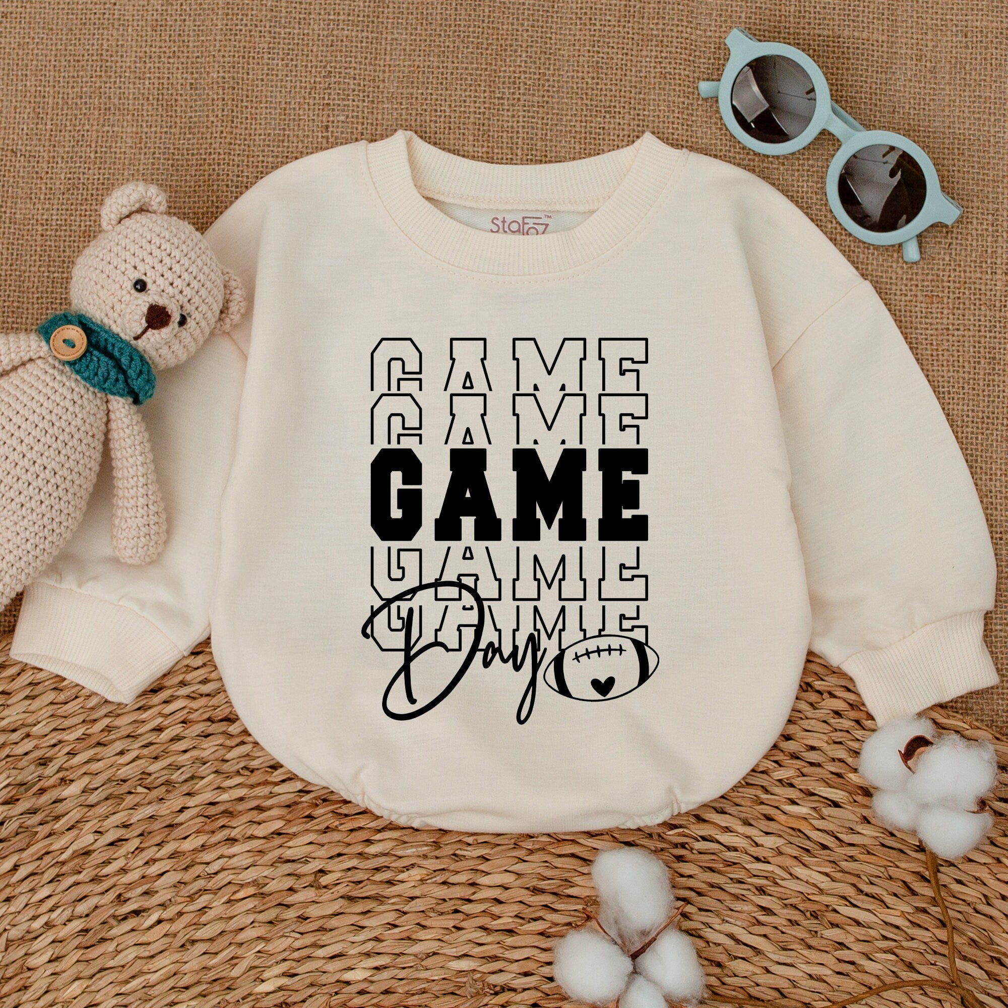 Game Day Football Romper for Baby Boys and Girls Sporty Outfit with Football Graphic Soft Cotton Summer Event Gift