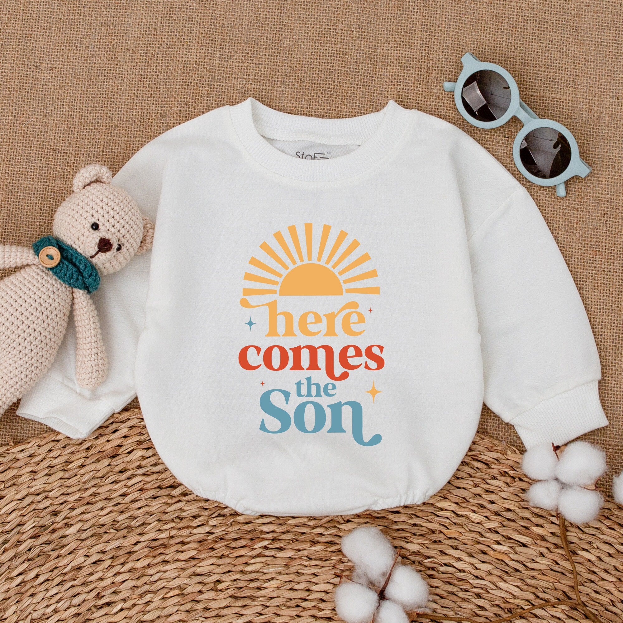 Here Comes the Son Baby Romper with Sunshine Design Summer Infant Bodysuit Minimalist Newborn Outfit Cotton Comfortable Gift