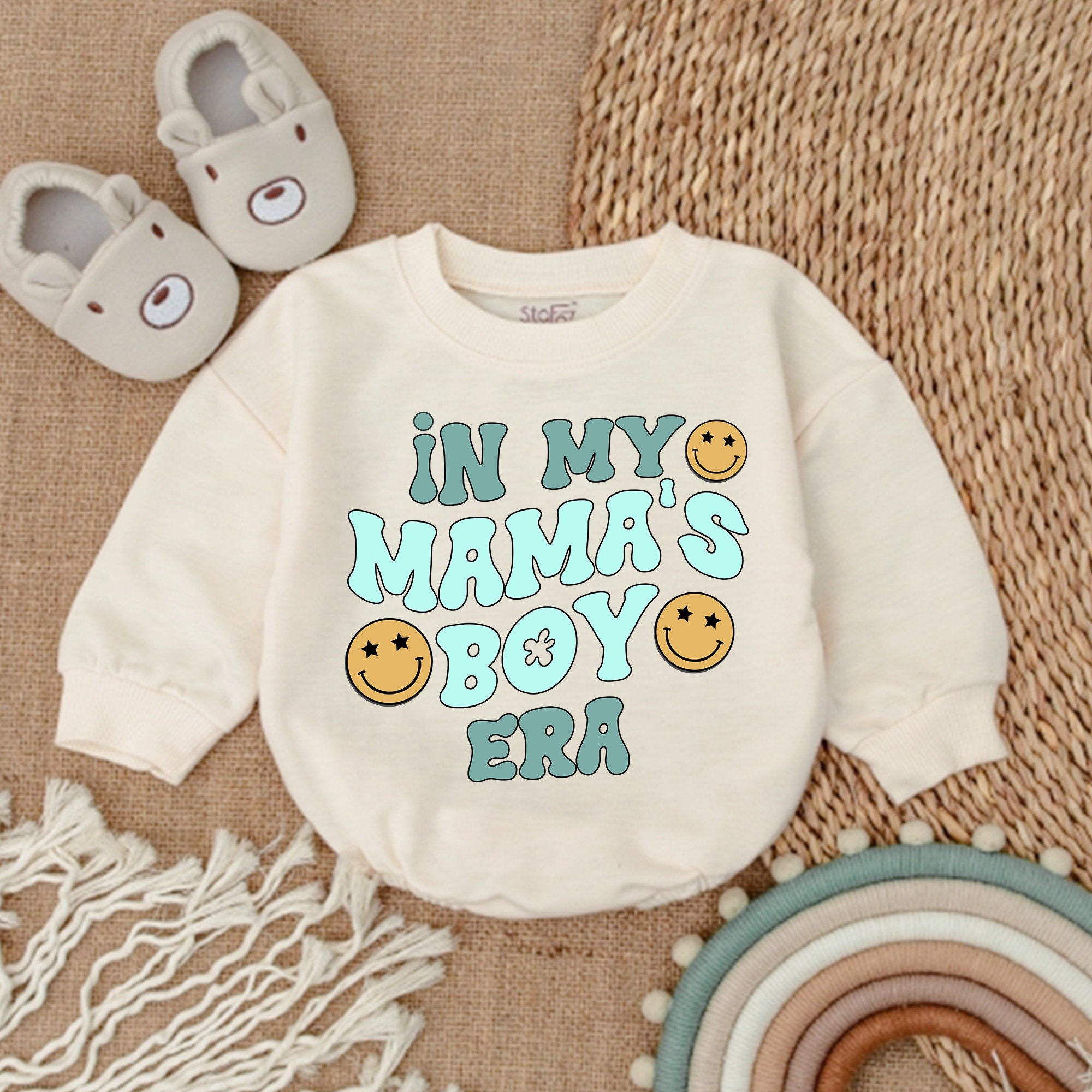 In My Mama's Boy Era Romper Baby Boy Outfit Retro Smiley Design Infant Bodysuit Vintage Style Gift for Birthday or Casual Wear