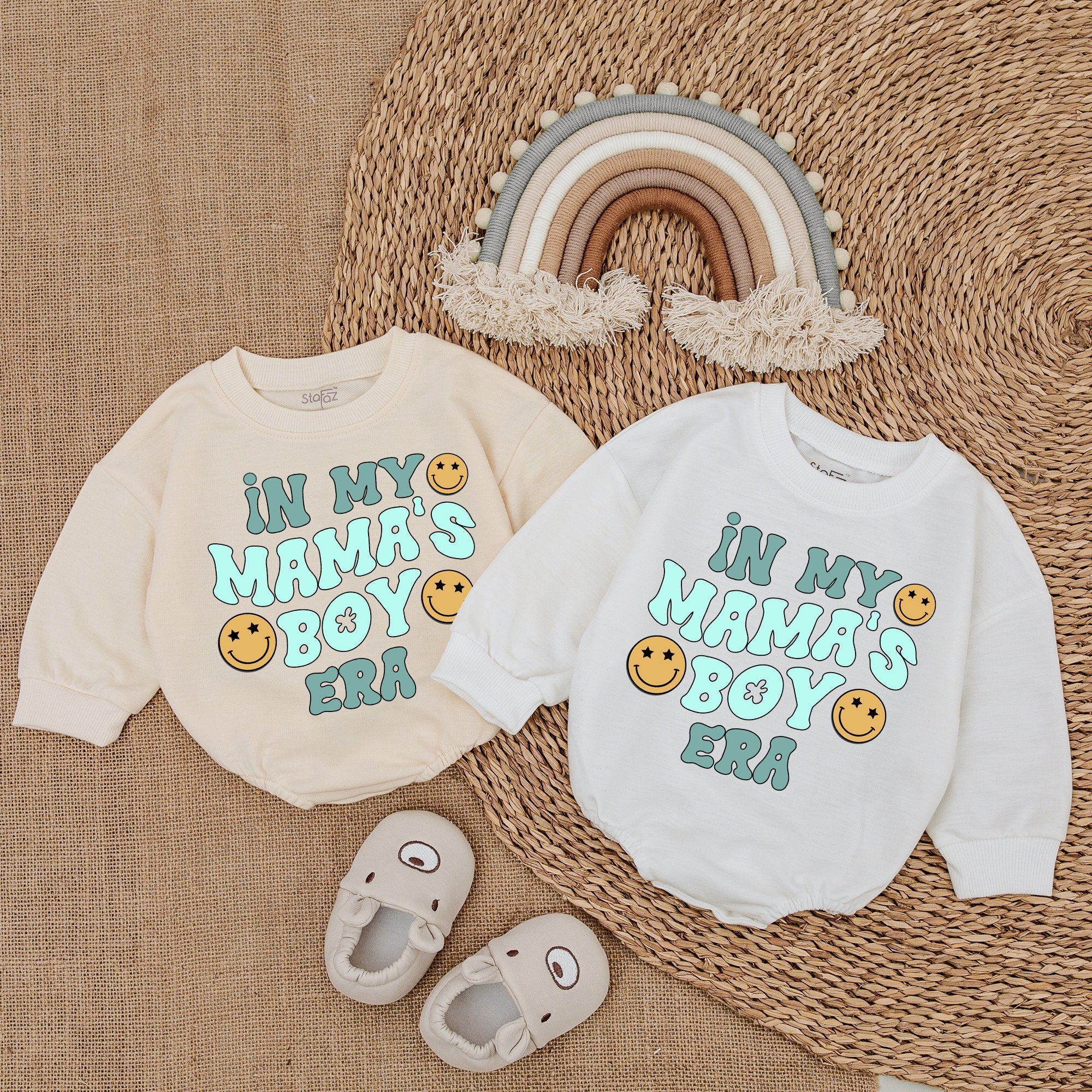 In My Mama's Boy Era Romper Baby Boy Outfit Retro Smiley Design Infant Bodysuit Vintage Style Gift for Birthday or Casual Wear