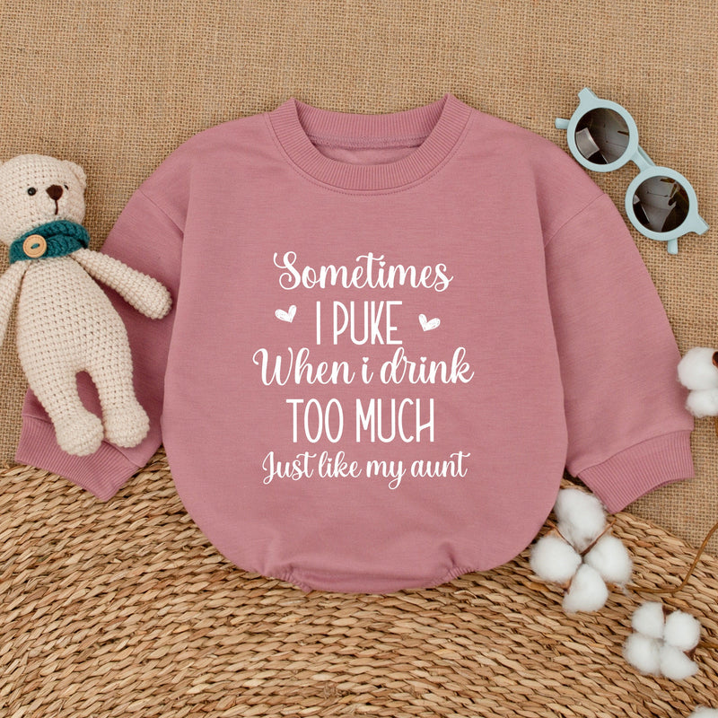 Sometimes I Puke Romper Baby Bodysuit Retro Vintage Humor Outfit Soft Cotton Infant Gift for Auntie's Bestie Party or Casual Wear