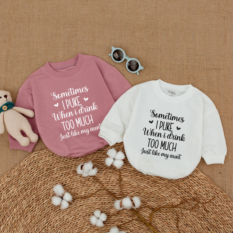 Sometimes I Puke Romper Baby Bodysuit Retro Vintage Humor Outfit Soft Cotton Infant Gift for Auntie's Bestie Party or Casual Wear