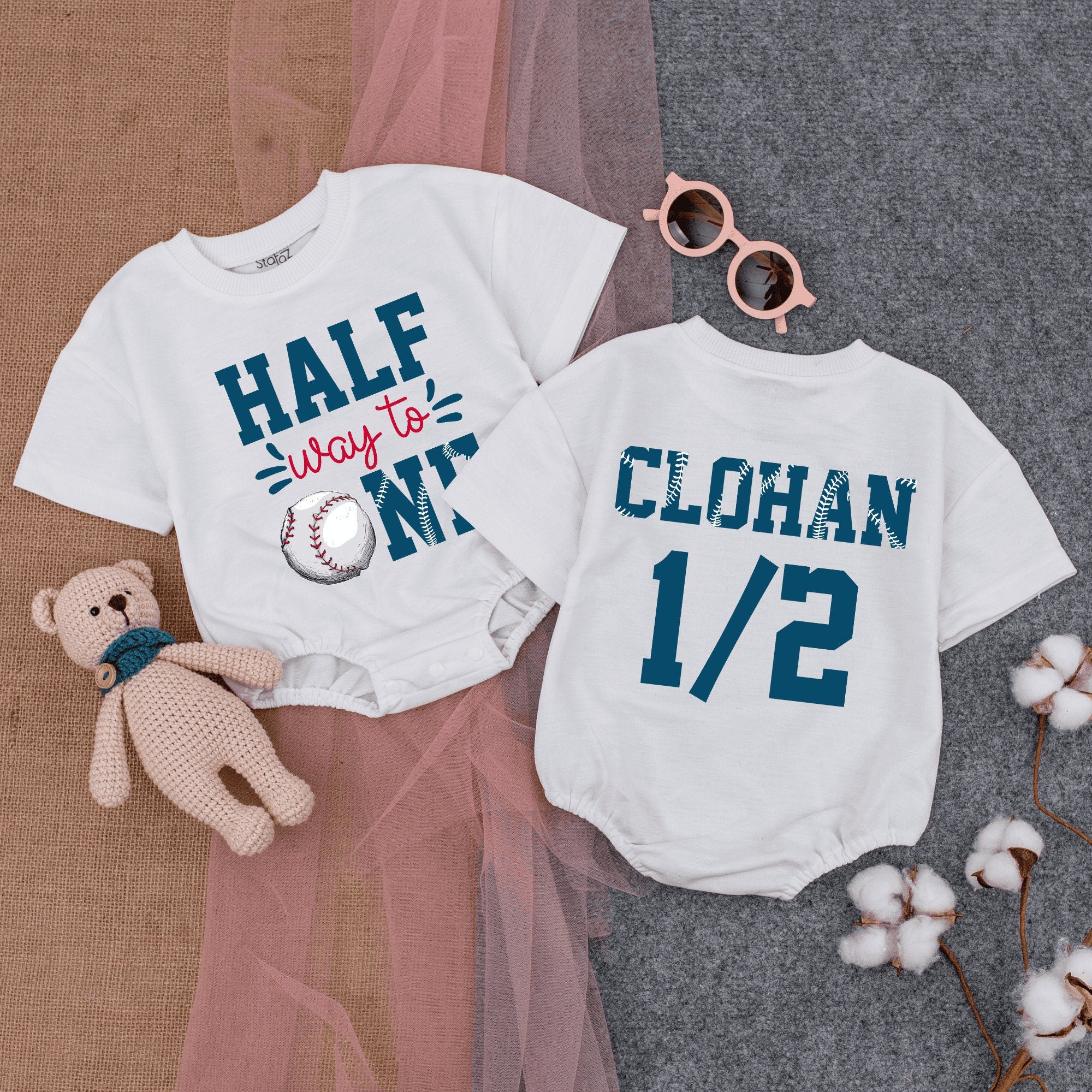 Custom Baseball Halfway to One Romper - Celebrate 6 Months