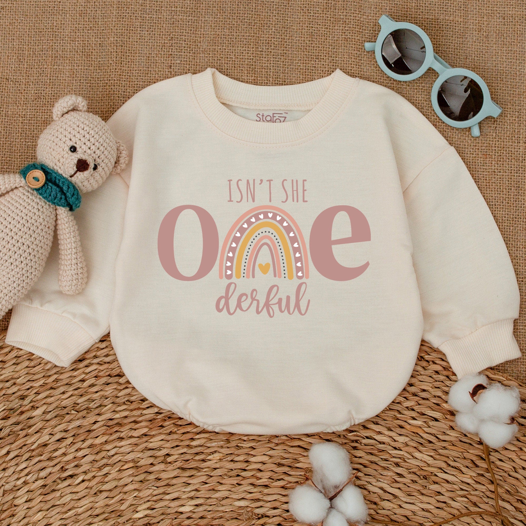 Isn't She ONEderful 1st Birthday Romper Boho Rainbow Baby Girl Outfit Soft Cotton Pastel Colors Perfect Baby Shower Gift
