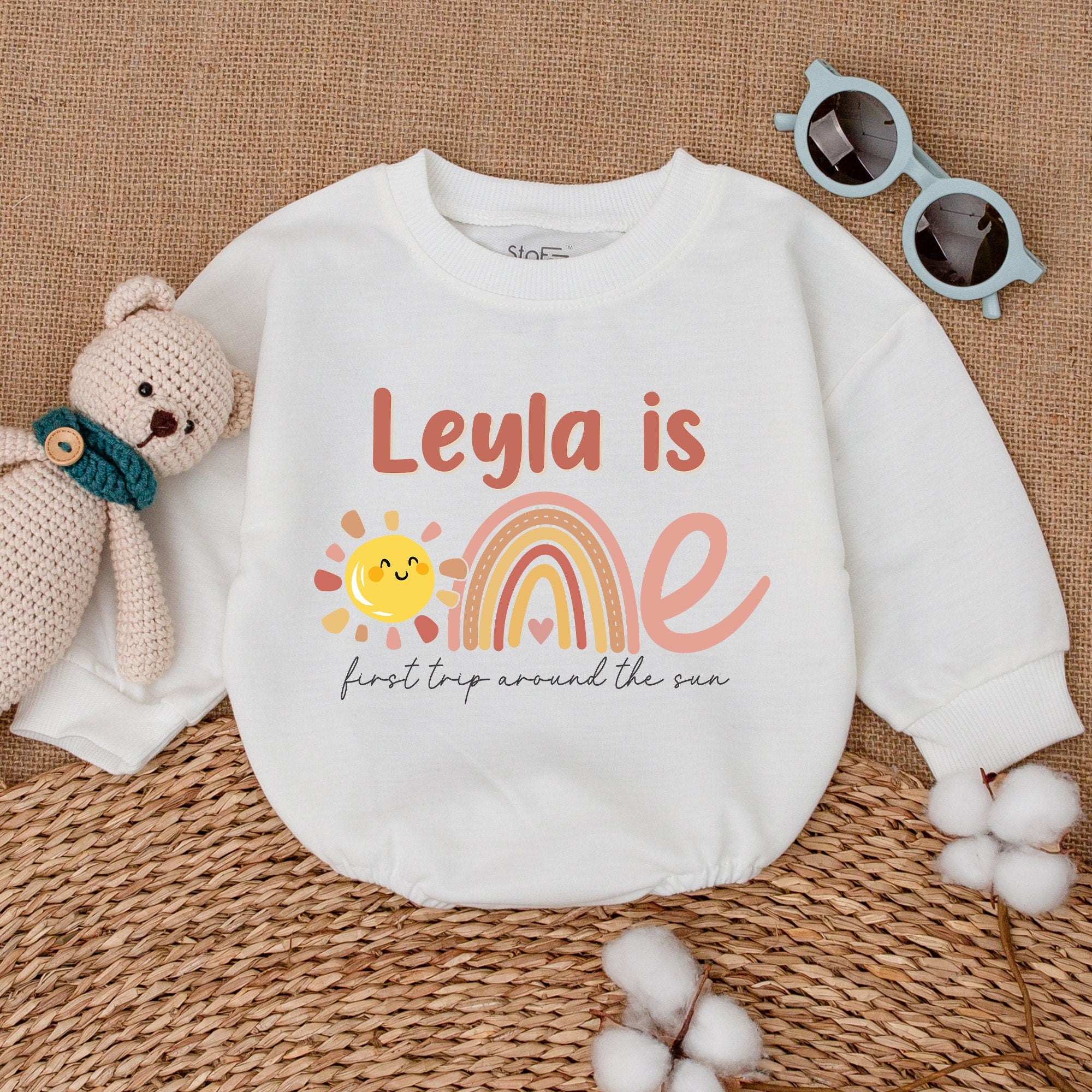 Custom Sun Romper with Name: Unique Birthday Bodysuit Gift