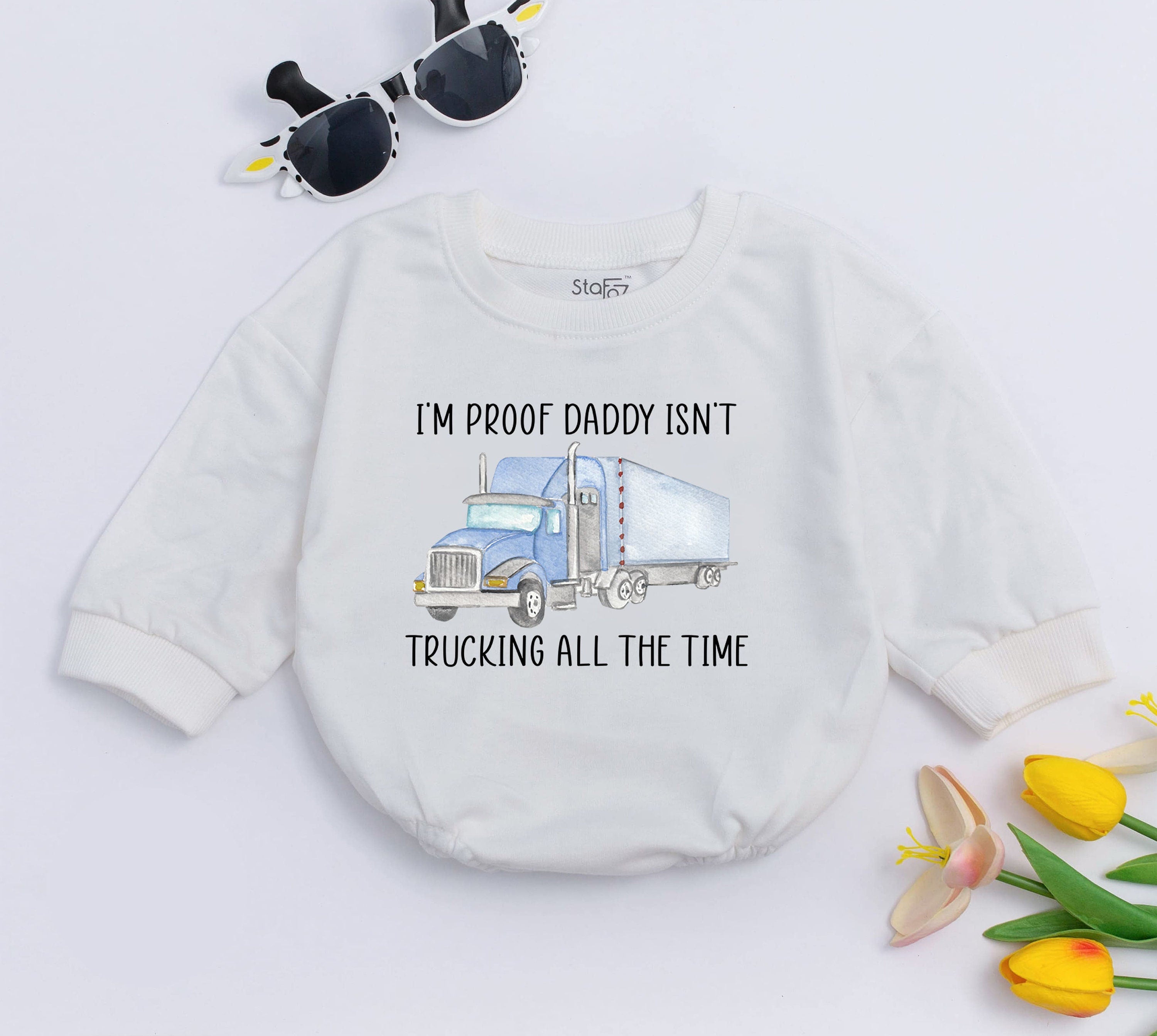 I'm Proof Daddy Isn't Trucking All The Time Baby Romper Soft Cotton Trucker Infant Outfit Blue Semi-Truck Design Playful Gift