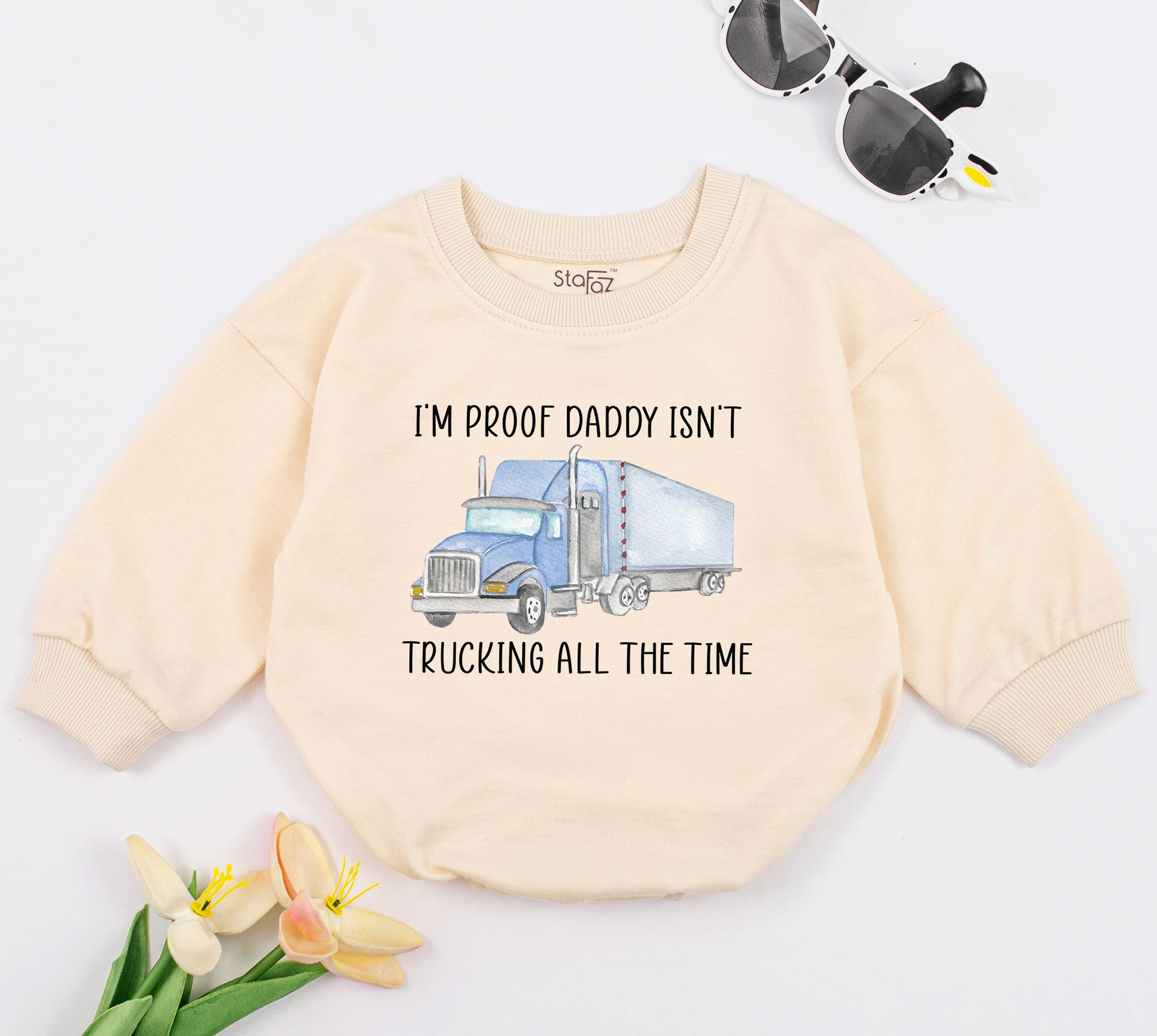 I'm Proof Daddy Isn't Trucking All The Time Baby Romper Soft Cotton Trucker Infant Outfit Blue Semi-Truck Design Playful Gift