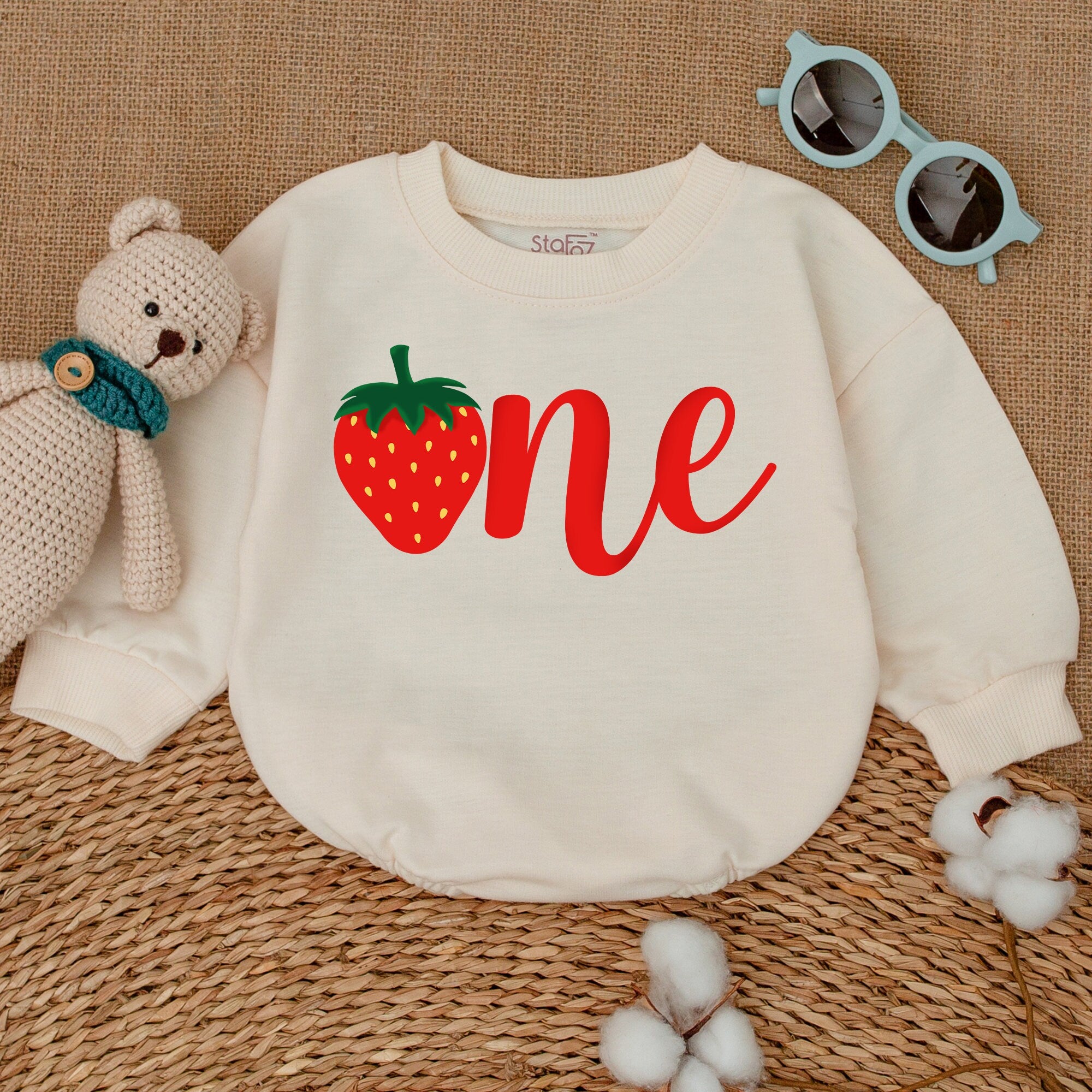 Strawberry Sweet One Baby Girl Romper 1st Birthday Bodysuit Playful Outfit for Smash Cake Celebration Gift Soft Comfortable Cotton