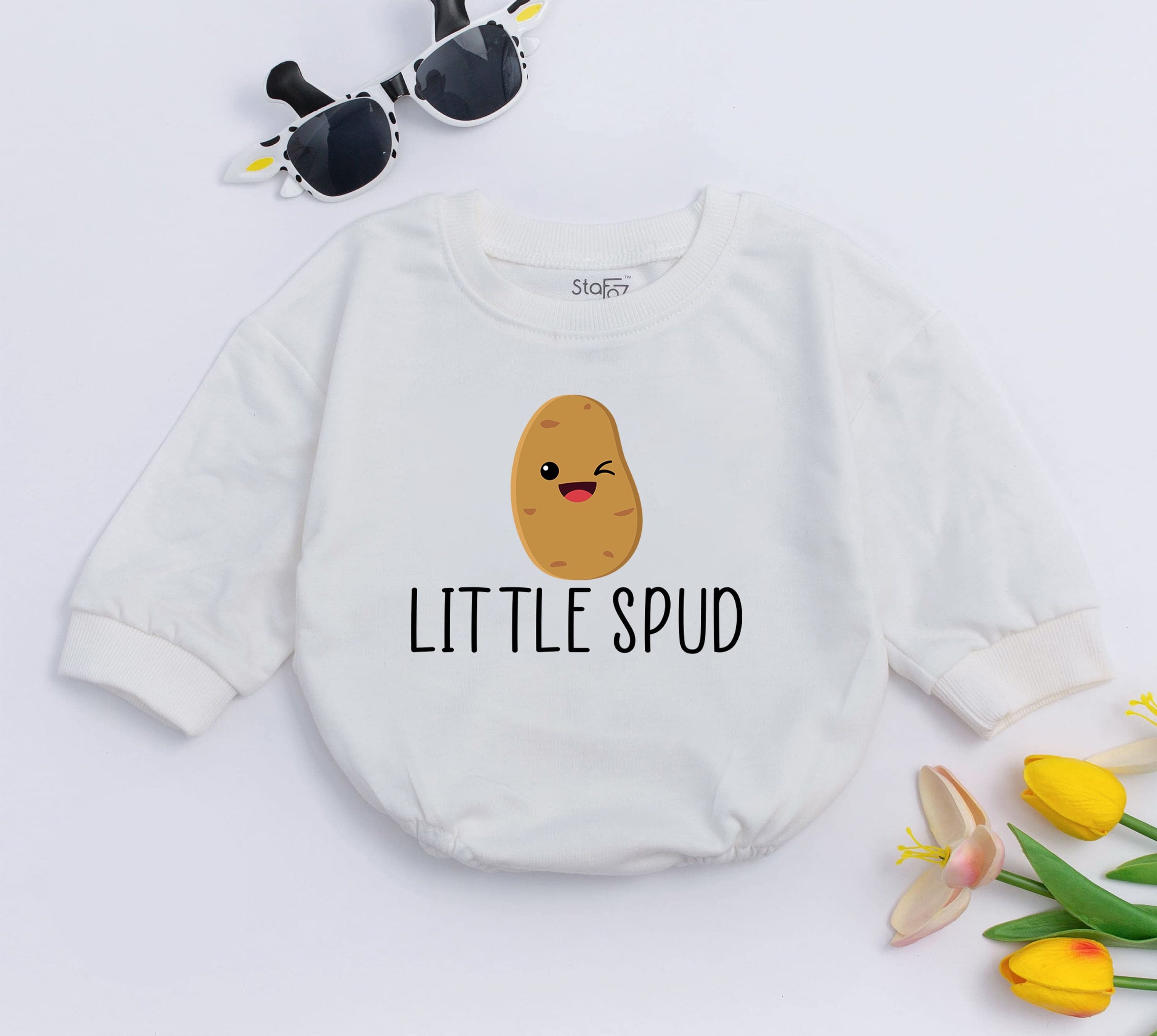 Little Spud Baby Romper Cute Potato Cartoon Infant Gift Soft Cotton Vegan Clothing Farm Outfit Funny Foodie Bodysuit Spud Muffin