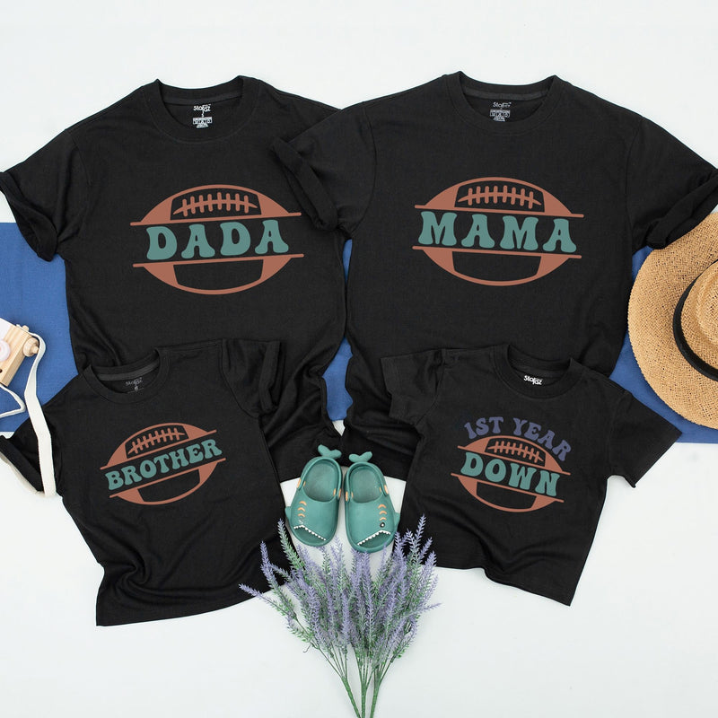 Custom Football 1st Birthday Romper for Baby Boy with '1st Year Down' Print, Soft Cotton Outfit for Birthday Party and Family Photos
