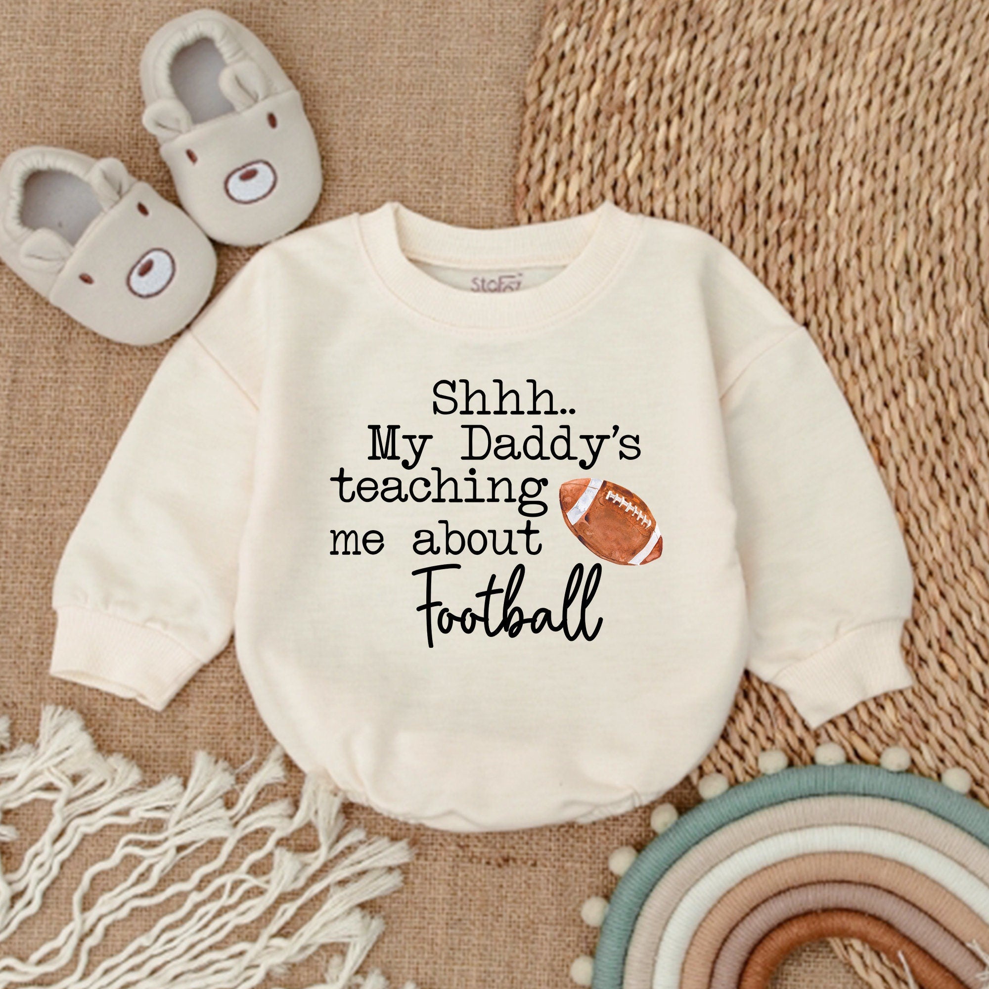 My First Football Season Baby Romper Football Bodysuit Father's Day Outfit Newborn Gift for Baby Girl with Sporty Design and Fun Text