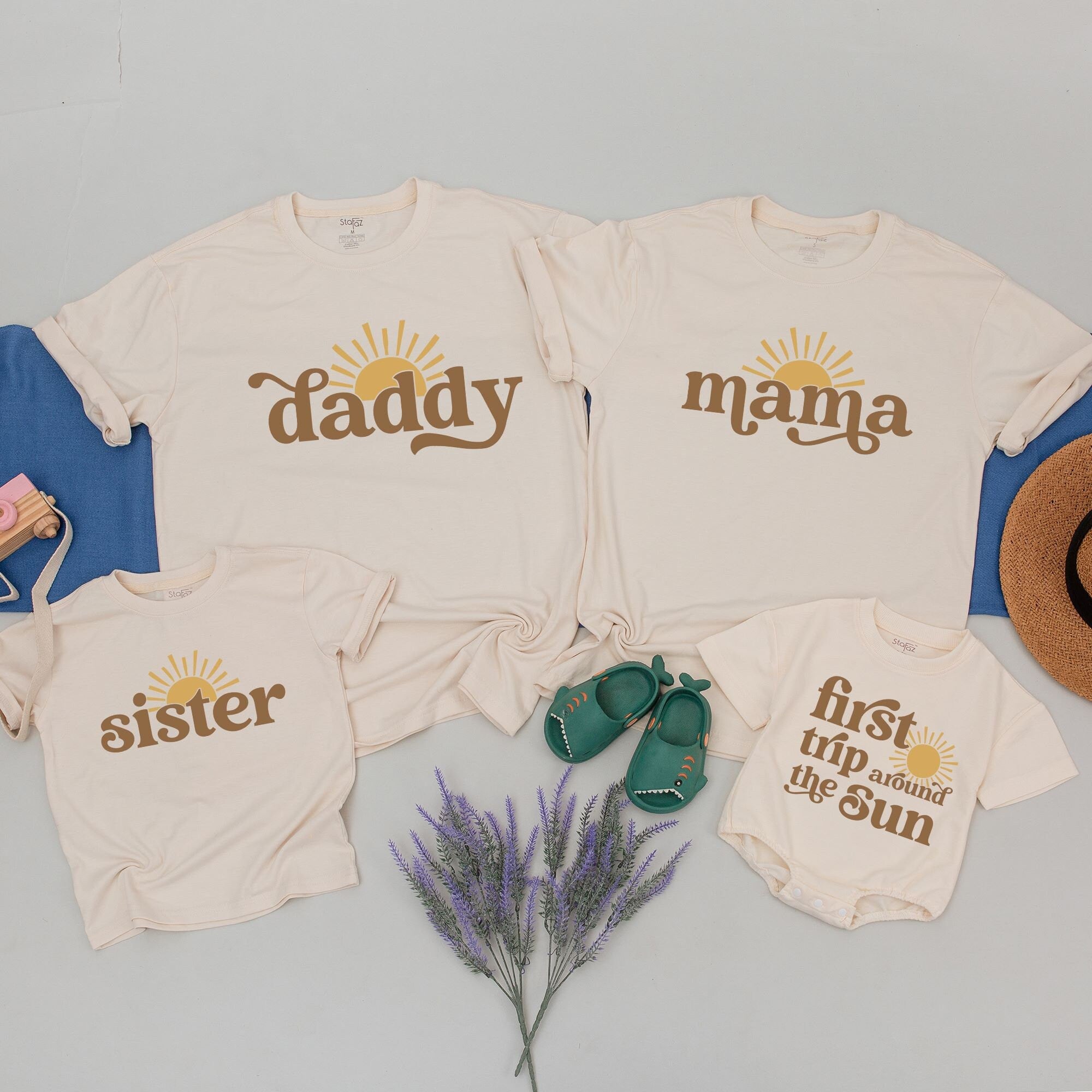 Custom First Birthday Sun Shirt Matching Family Boho Style Soft Cotton Retro Font Personalized Outfit Baby Boy Girl Party Gift