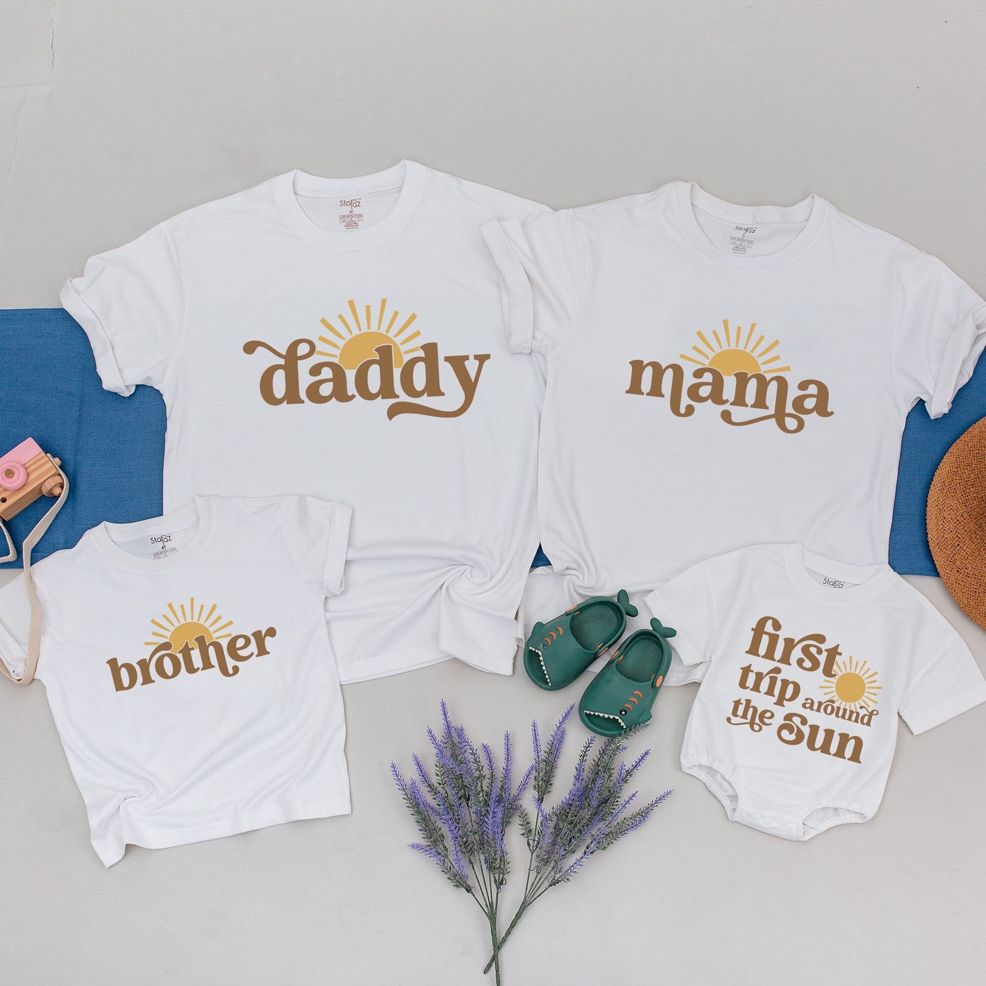 Custom First Birthday Sun Shirt Matching Family Boho Style Soft Cotton Retro Font Personalized Outfit Baby Boy Girl Party Gift