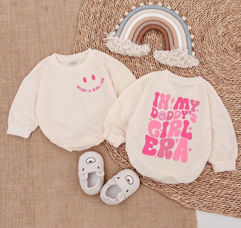 Daddy's Girl Romper Cute Pink Smiley Face Baby Outfit Birthday Gift Soft Cotton Playful Text Modern Girl Era Design
