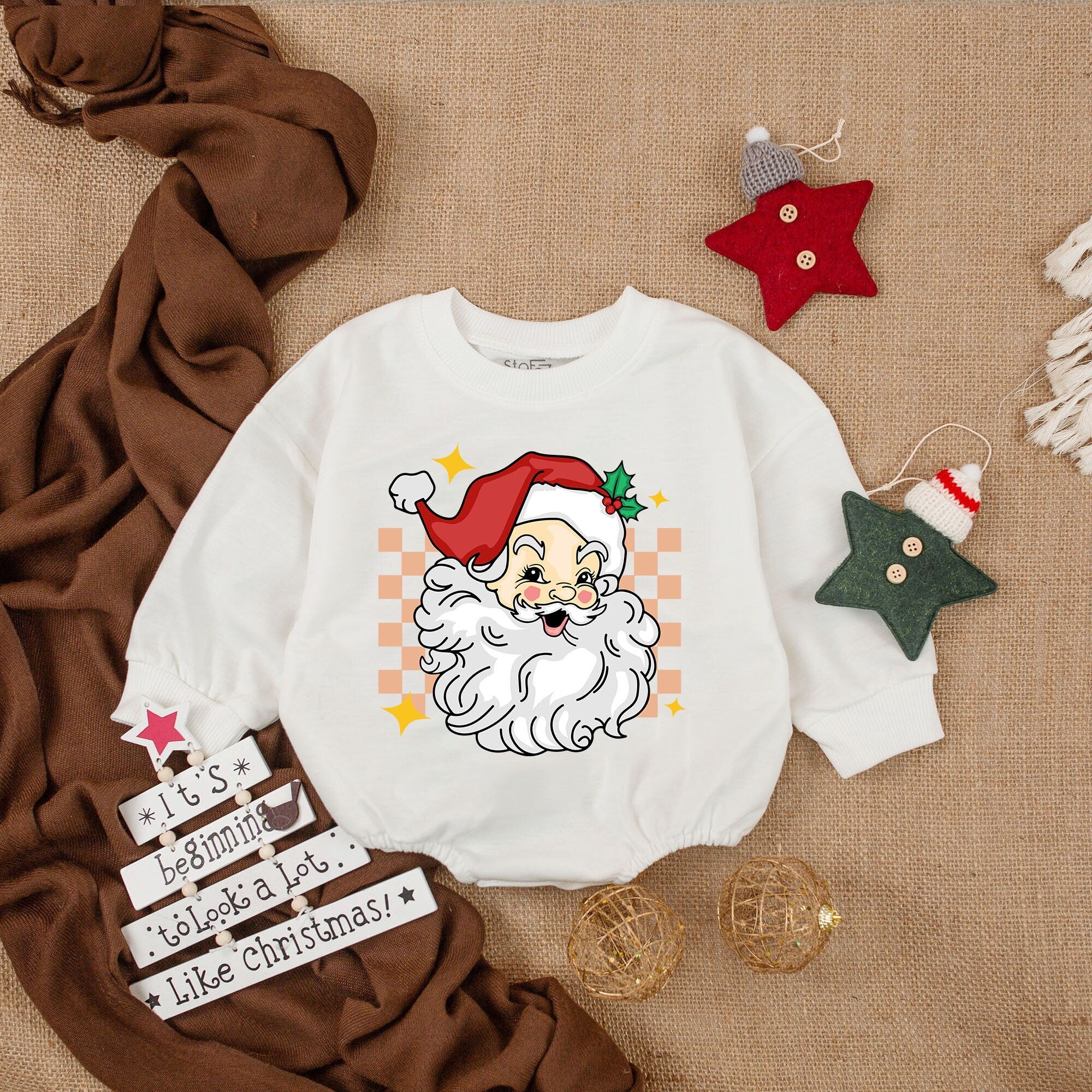 Retro Santa Baby Romper - My First Christmas Outfit