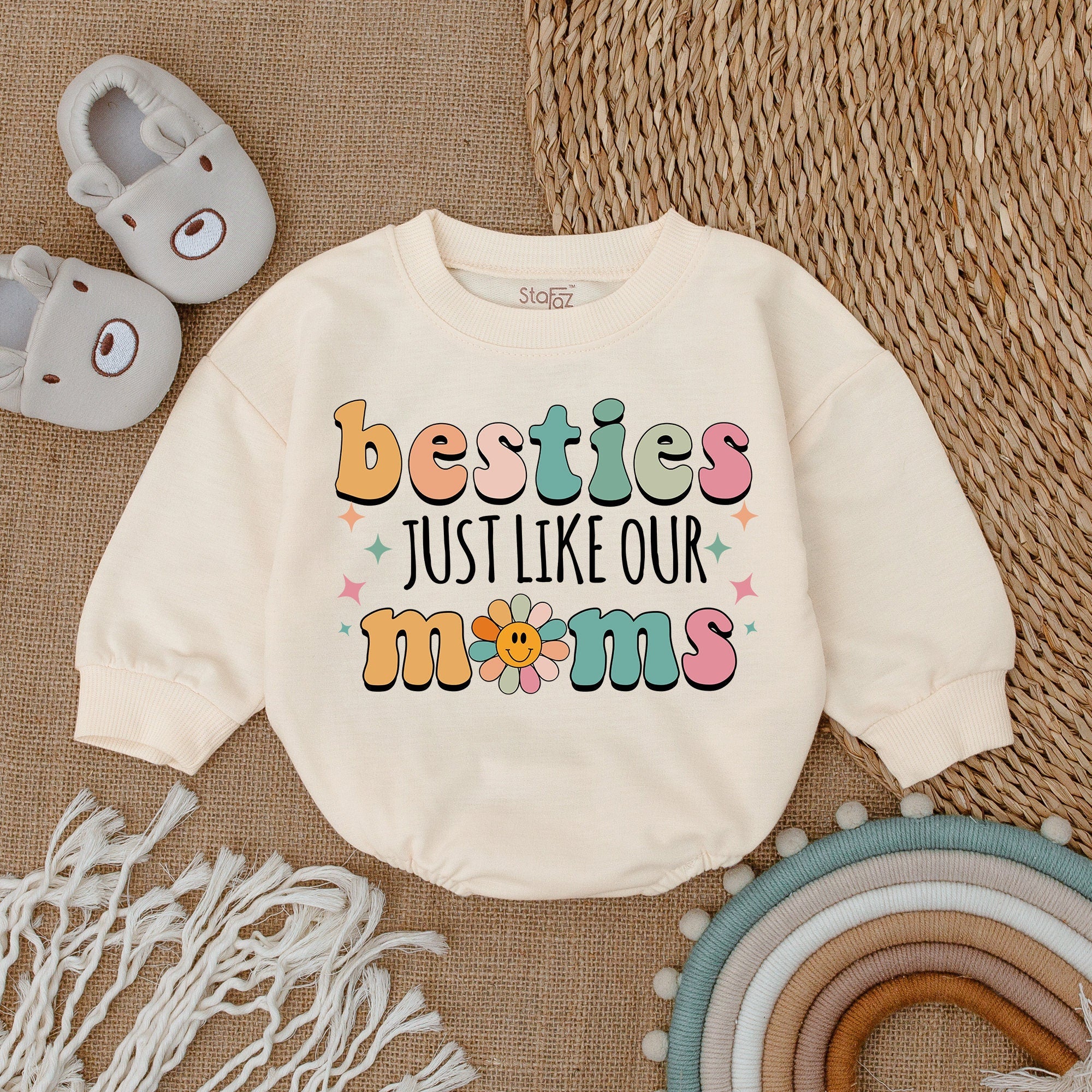 Besties Just Like Our Moms Baby Romper Colorful Flower Stars Soft Cotton Infant Outfit Matching Best Friend Baby Clothes