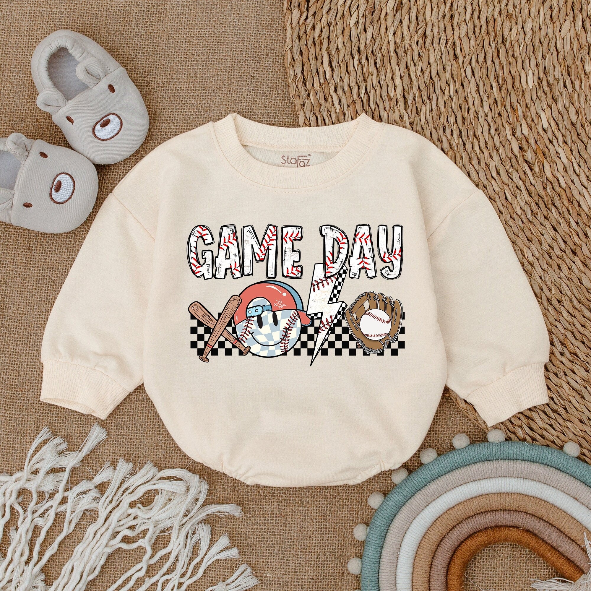 Game Day Baseball Vibes Baby Romper Playful Outfit Soft Cotton Infant Clothes Fun Design Newborn Party Casual Wear
