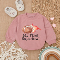 My First Superbowl Baby Romper with Football and Flame Design Newborn Game Day Outfit Fun and Energetic Clothing Gift for Baby Boy Girl