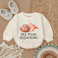 My First Superbowl Baby Romper with Football and Flame Design Newborn Game Day Outfit Fun and Energetic Clothing Gift for Baby Boy Girl
