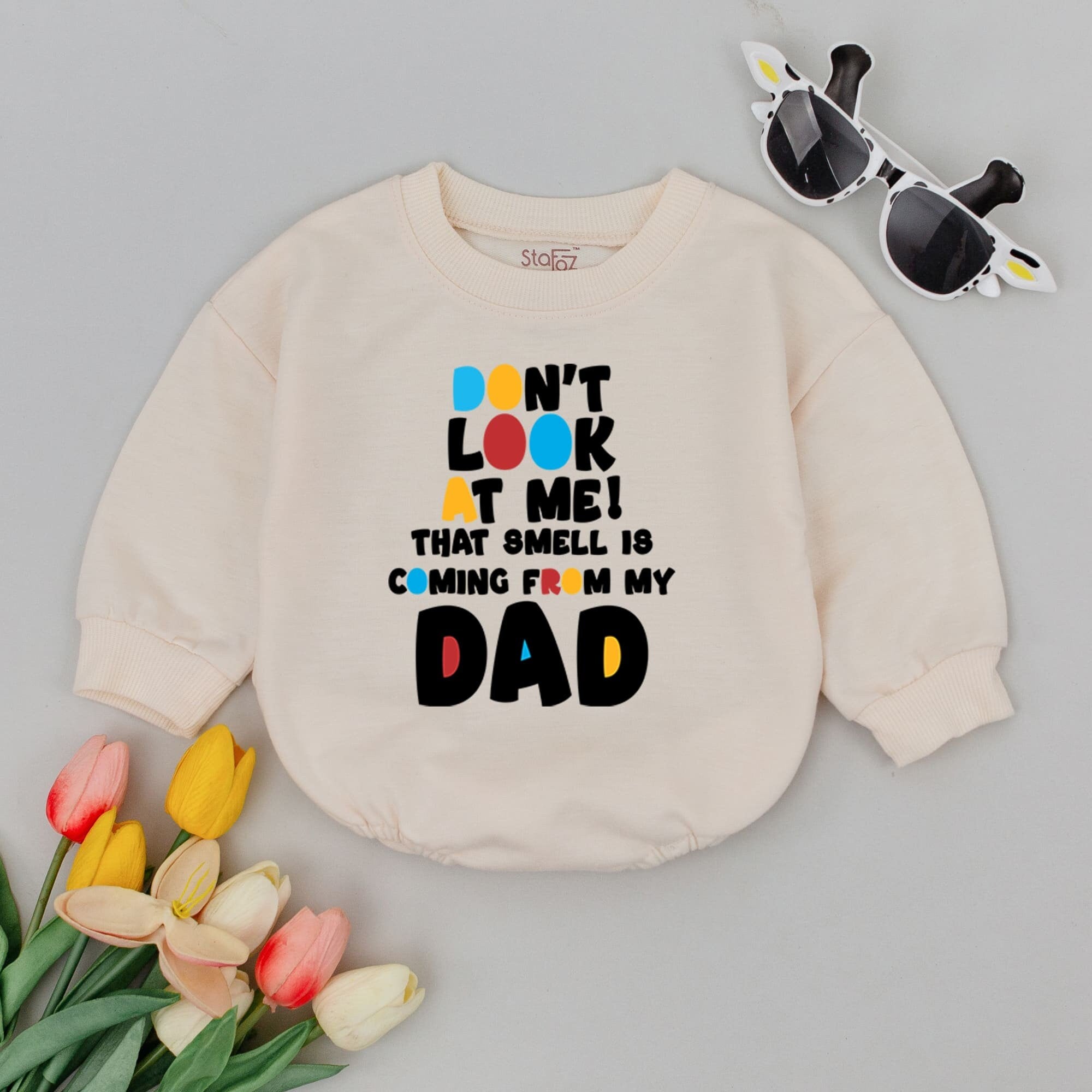 Don't Look At Me Baby Romper Funny Dad Gift for Newborns First Father's Day Outfit Vibrant Bold Text Soft Cotton Comfortable Babywear