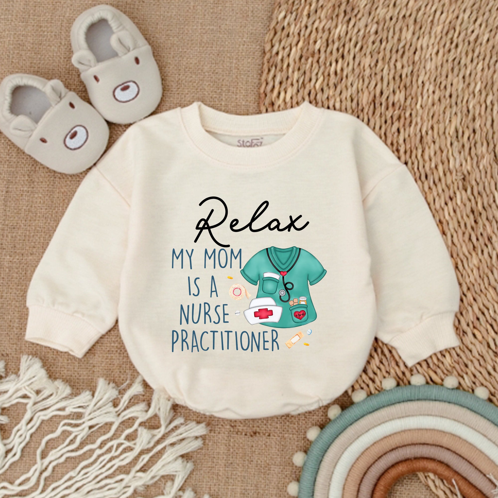 Relax My Mom is a Nurse Practitioner Baby Romper Soft Pastel Newborn Outfit Perfect Baby Shower Gift Comfortable Cotton Infant Clothes