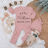 Personalized Baby Girl Coming Home Outfit Elegant Vintage Bodysuit Romper Hat Set March 2024 Newborn Gift Custom Name Announcement