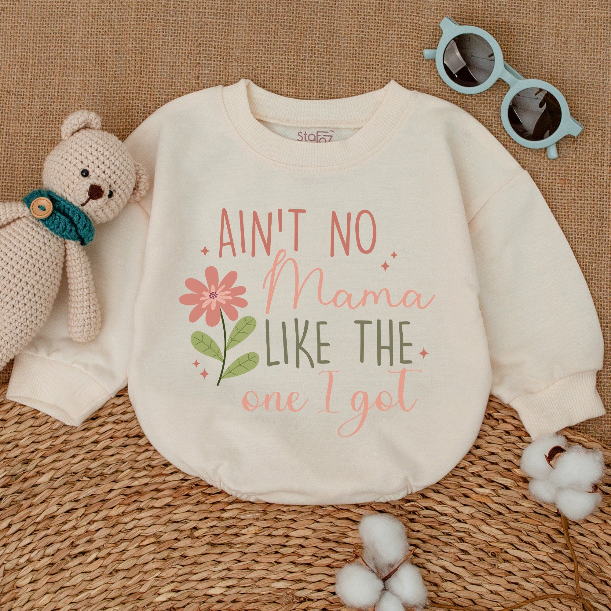 Ain't No Mama Like The One I Got Romper Soft Pastel Pink Green Baby Outfit Mother's Day Gift Best Friend Bodysuit Flower Design