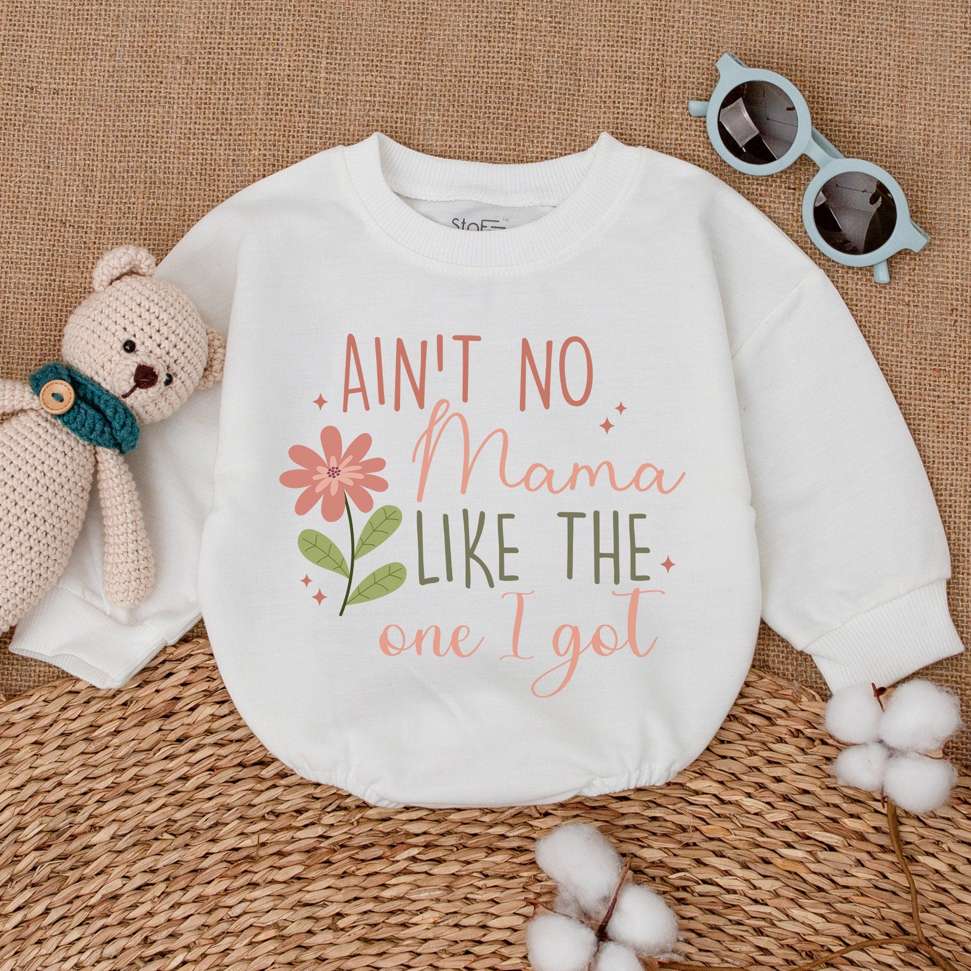 Ain't No Mama Like The One I Got Romper Soft Pastel Pink Green Baby Outfit Mother's Day Gift Best Friend Bodysuit Flower Design