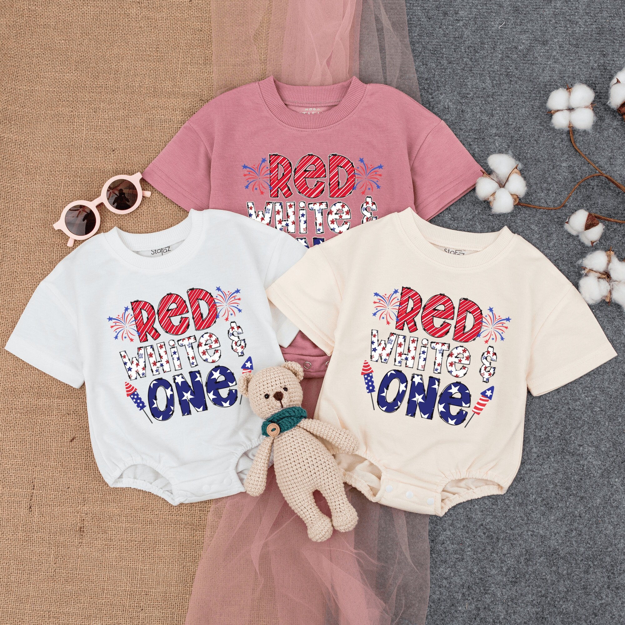 Red White One Bubble Romper 1st July 4th Birthday Outfit Toddler Baby Cotton Soft Comfortable Patriotic Holiday Celebration