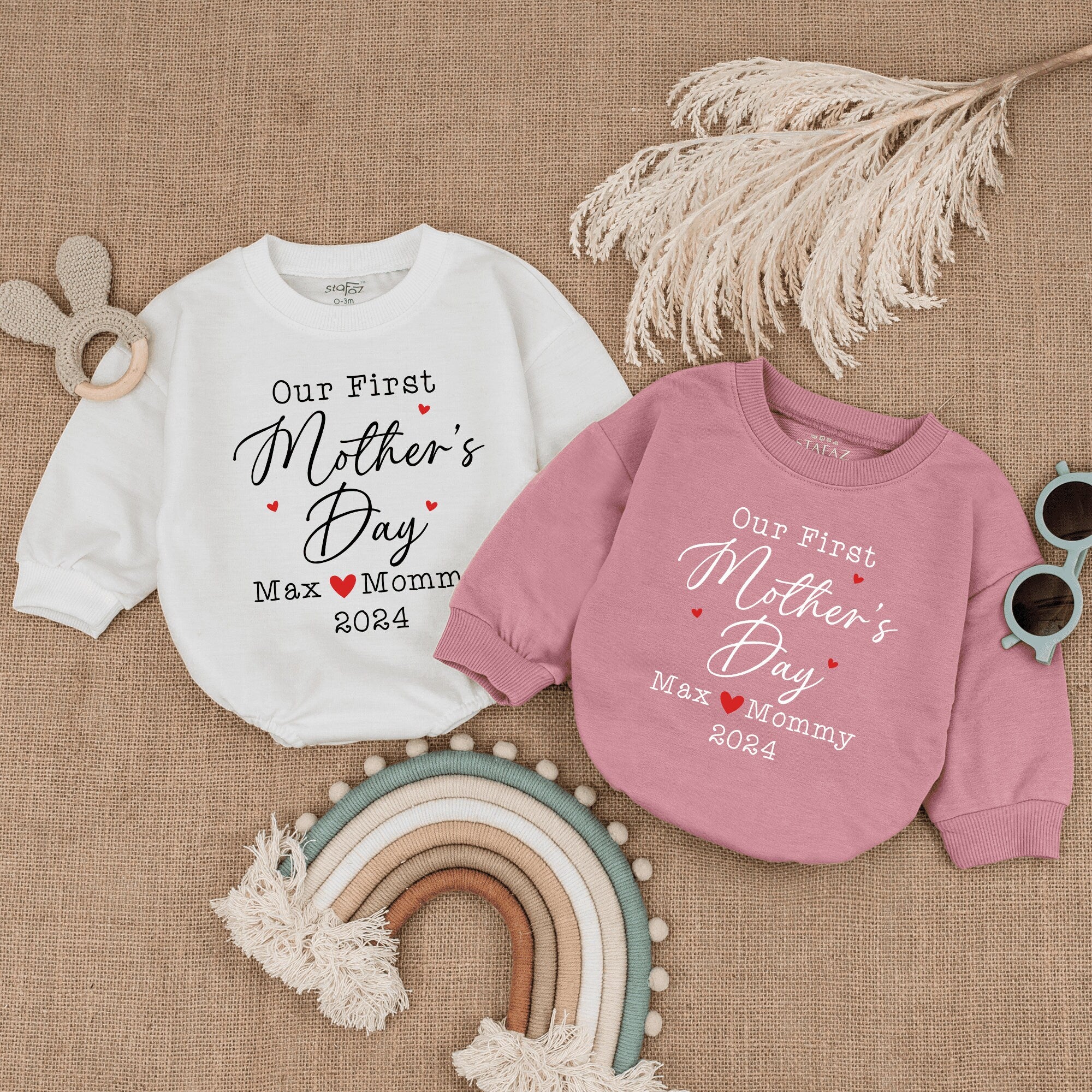 Personalized Our First Mother's Day Baby Romper Custom Name Soft Cotton Heartwarming Gift for New Moms 2024 Sentimental Keepsake