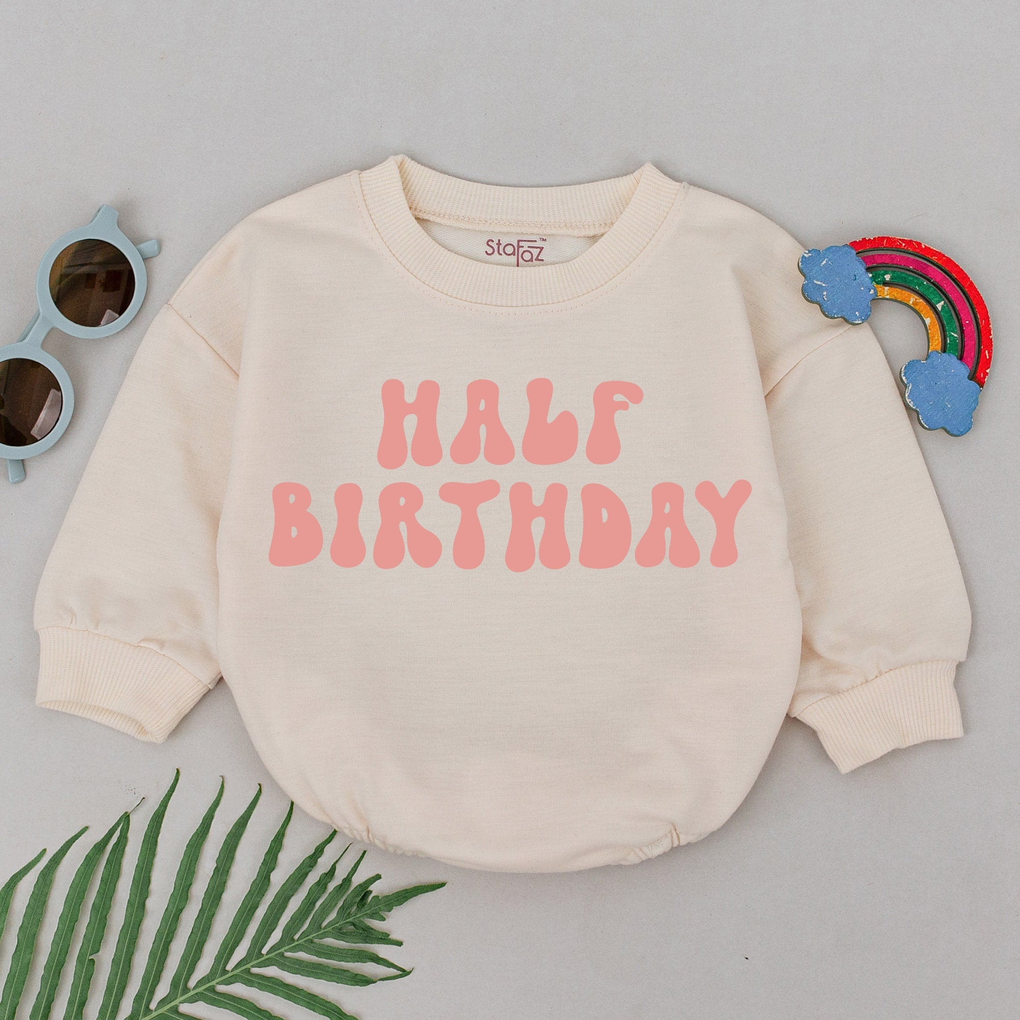 Half Birthday Girl Romper Soft Pink Text 6 Months Baby Outfit Cute Celebration Clothes Infant Gift Natural Comfortable Design