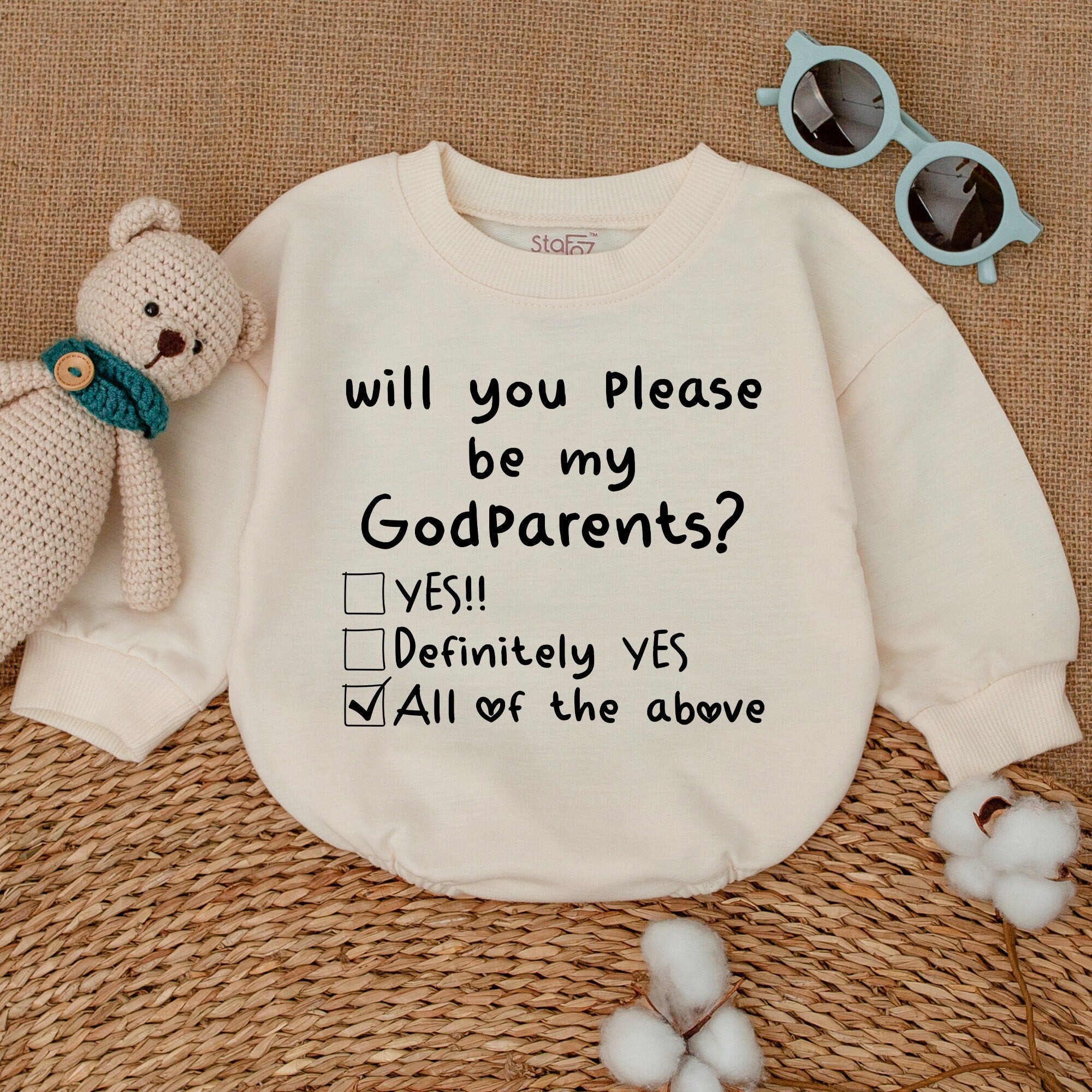 Will You Please Be My Godparents Romper Playful Proposal Bodysuit Baby Shower Gift Cotton Soft Newborn Outfit Infant Announcement