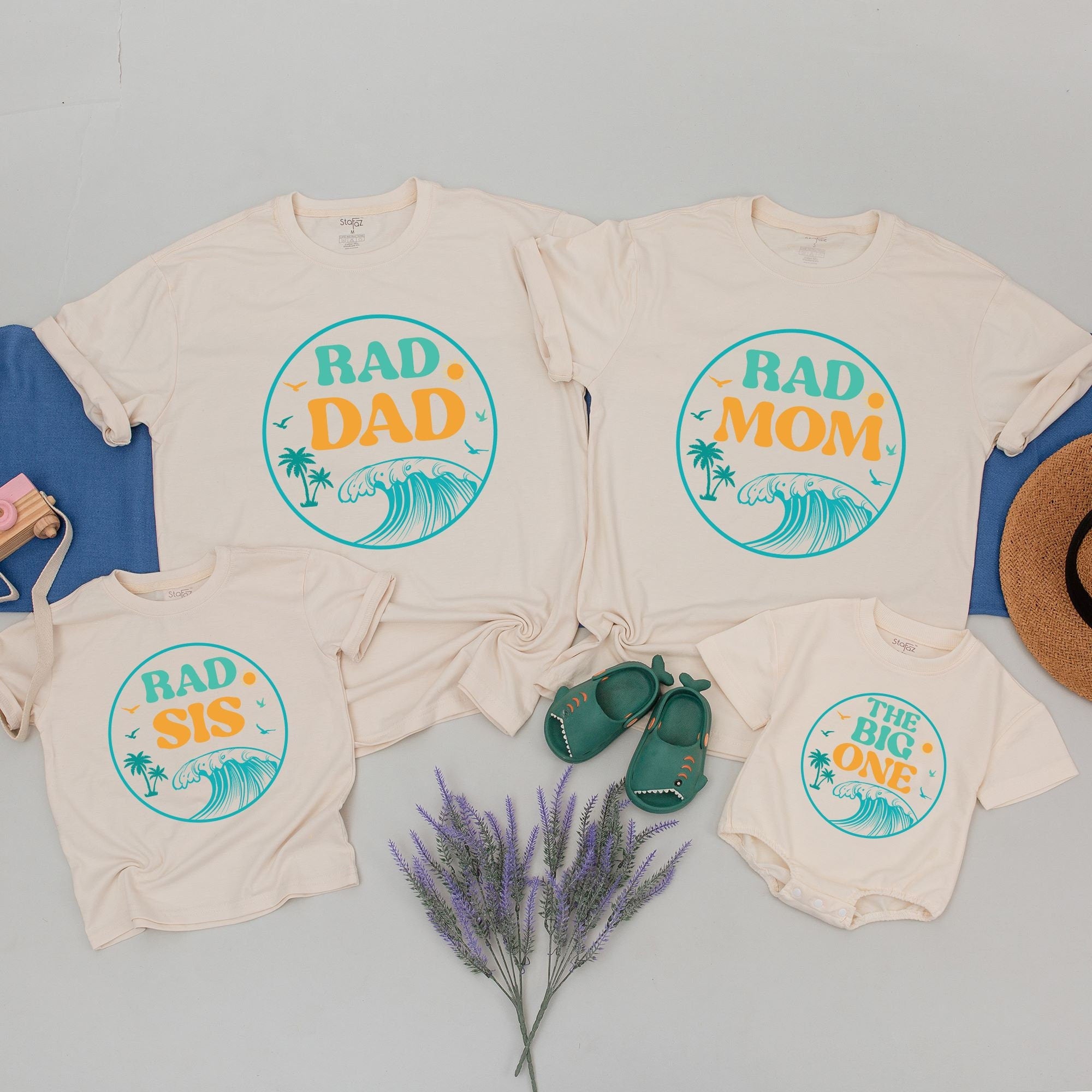 Rad Family Surf Birthday Tees Tropical Wave Design Matching Dad Baby Cotton Shirts Joyful Summer Outfits Custom Names