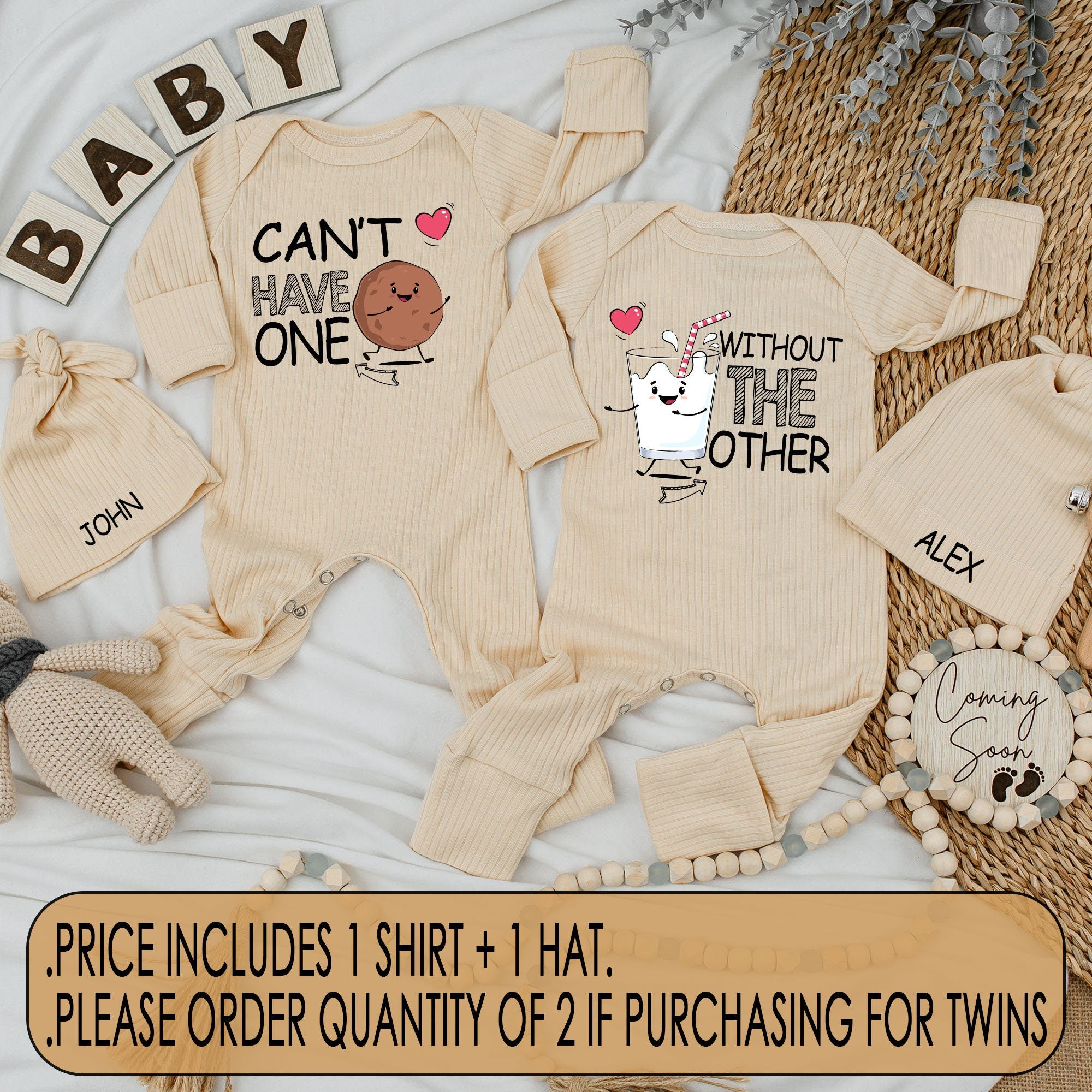 Can't Have One Without The Other Baby Bodysuit Newborn Set Cookie Milk Design Personalized Coming Home Gift Soft Cotton Outfit