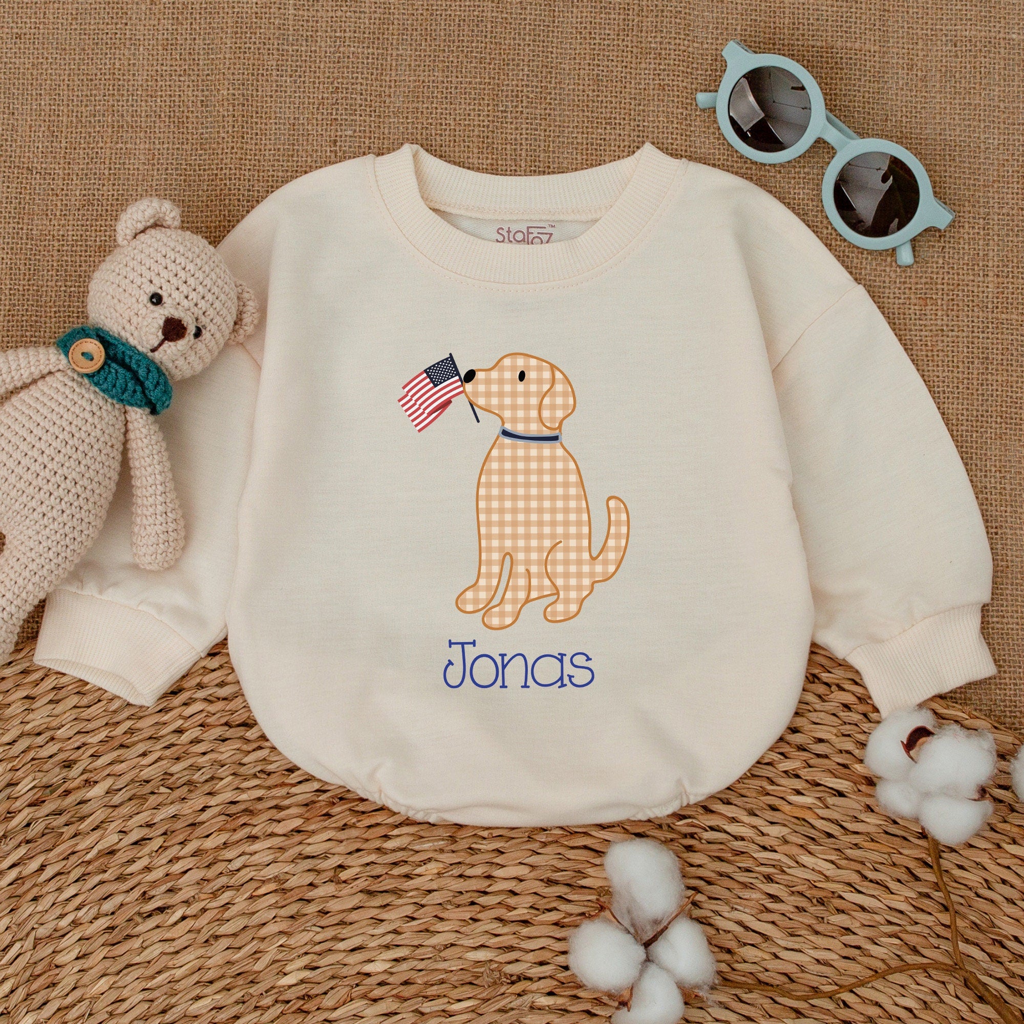 Customizable Patriotic Dog Romper with Name - Personalized 4th of July Outfit