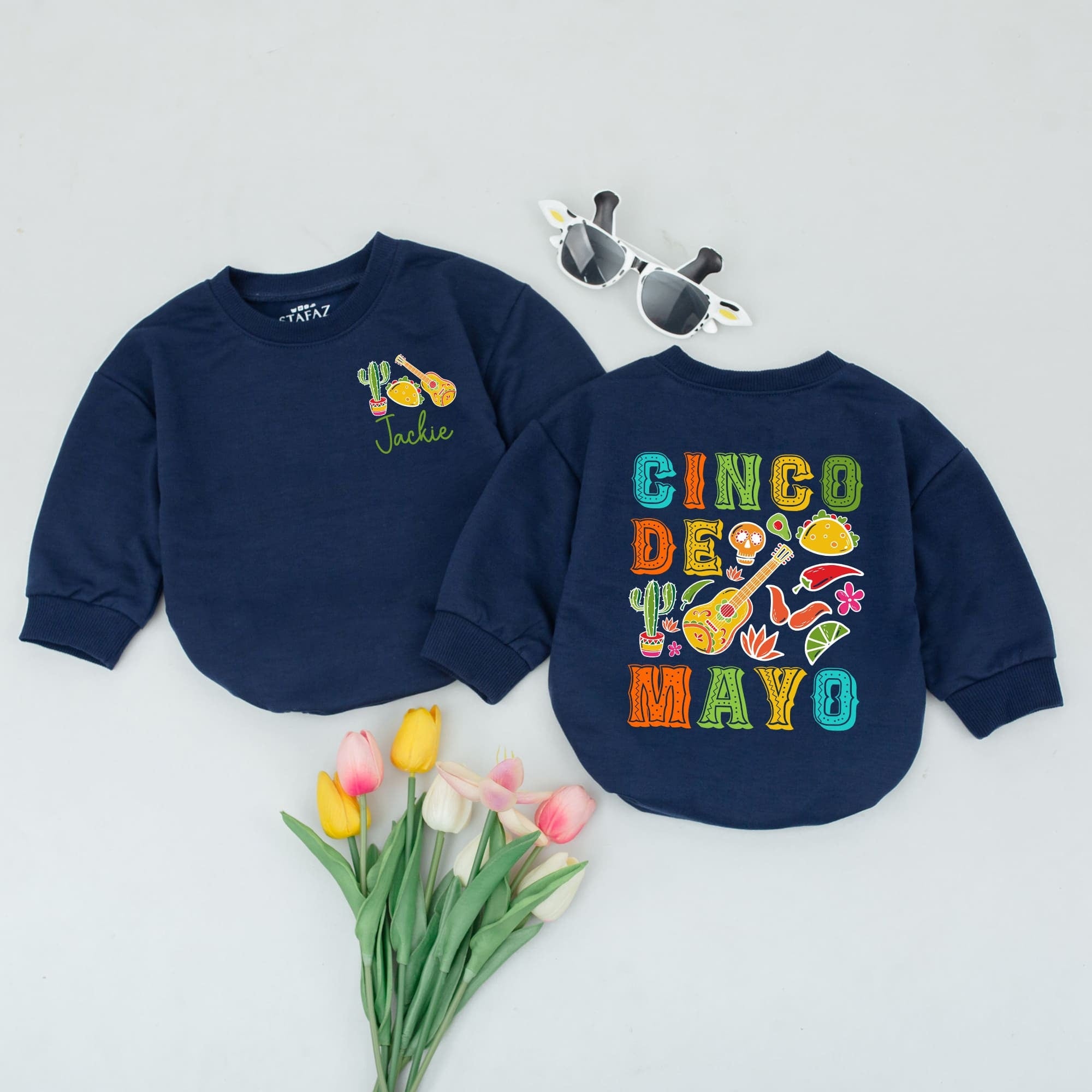 Personalized Cinco De Mayo Baby Romper with Taco Cactus Design Mexican Fiesta Outfit for Infant Boy or Girl Soft Cotton Birthday Gift