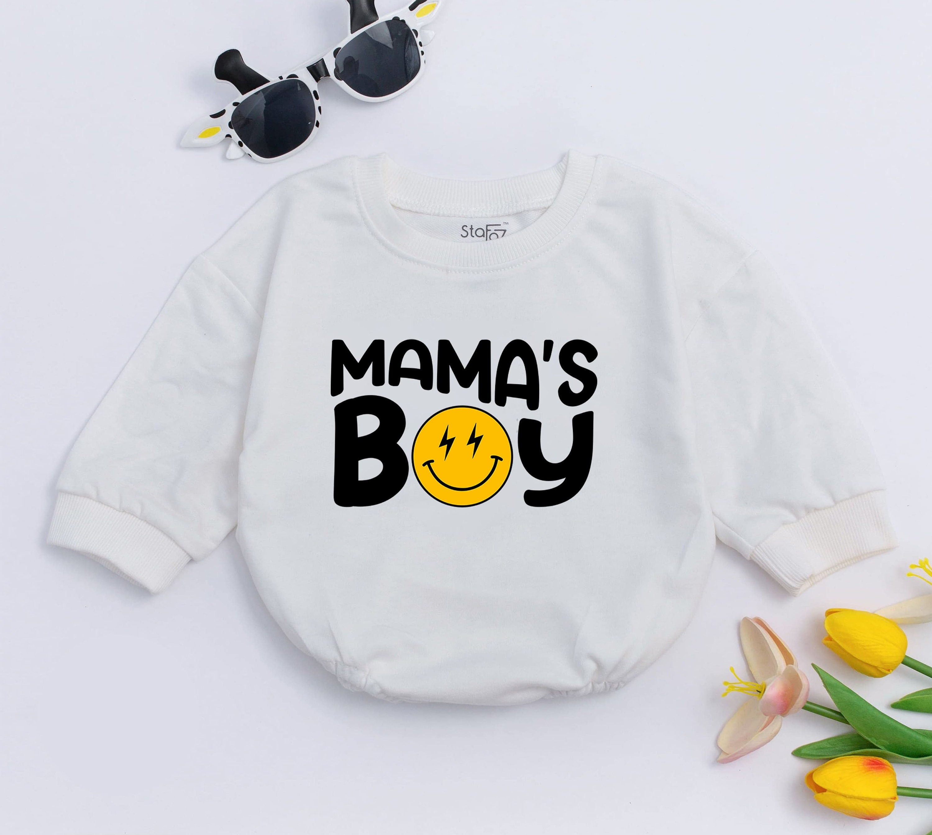 Mama's Boy Baby Romper with Smiley Face Mother's Day Gift Retro Outfit Newborn Baby Shower Cotton Comfortable First Birthday