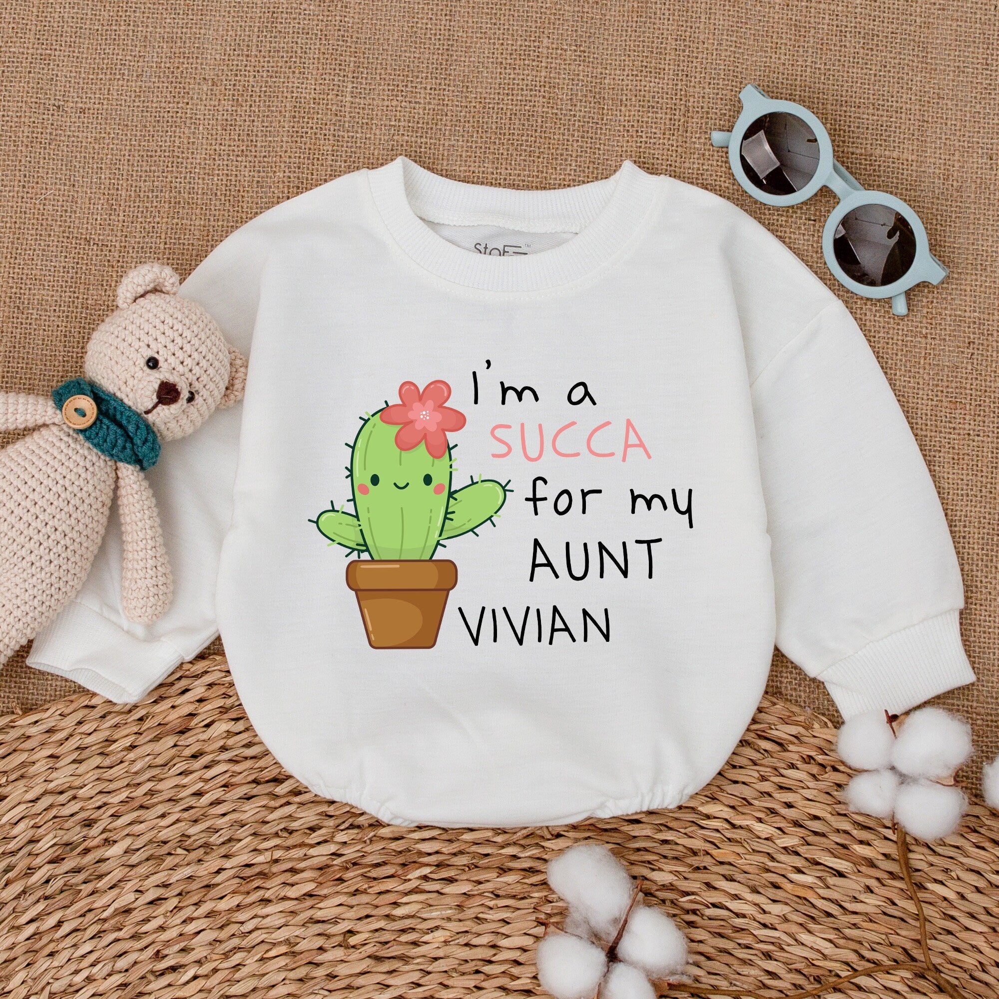 Custom I'm a Succa for My Aunt Baby Romper Cute Cactus Design Personalized Niece Bodysuit Playful Gift for Baby Shower or Birthday