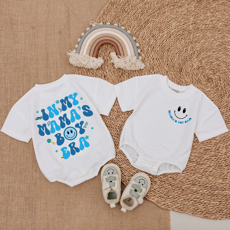 My Mama's Boy Era Baby Romper Fun Blue Smiley Design Gift for Infant Soft Cotton Outfit Birthday or Casual Wear