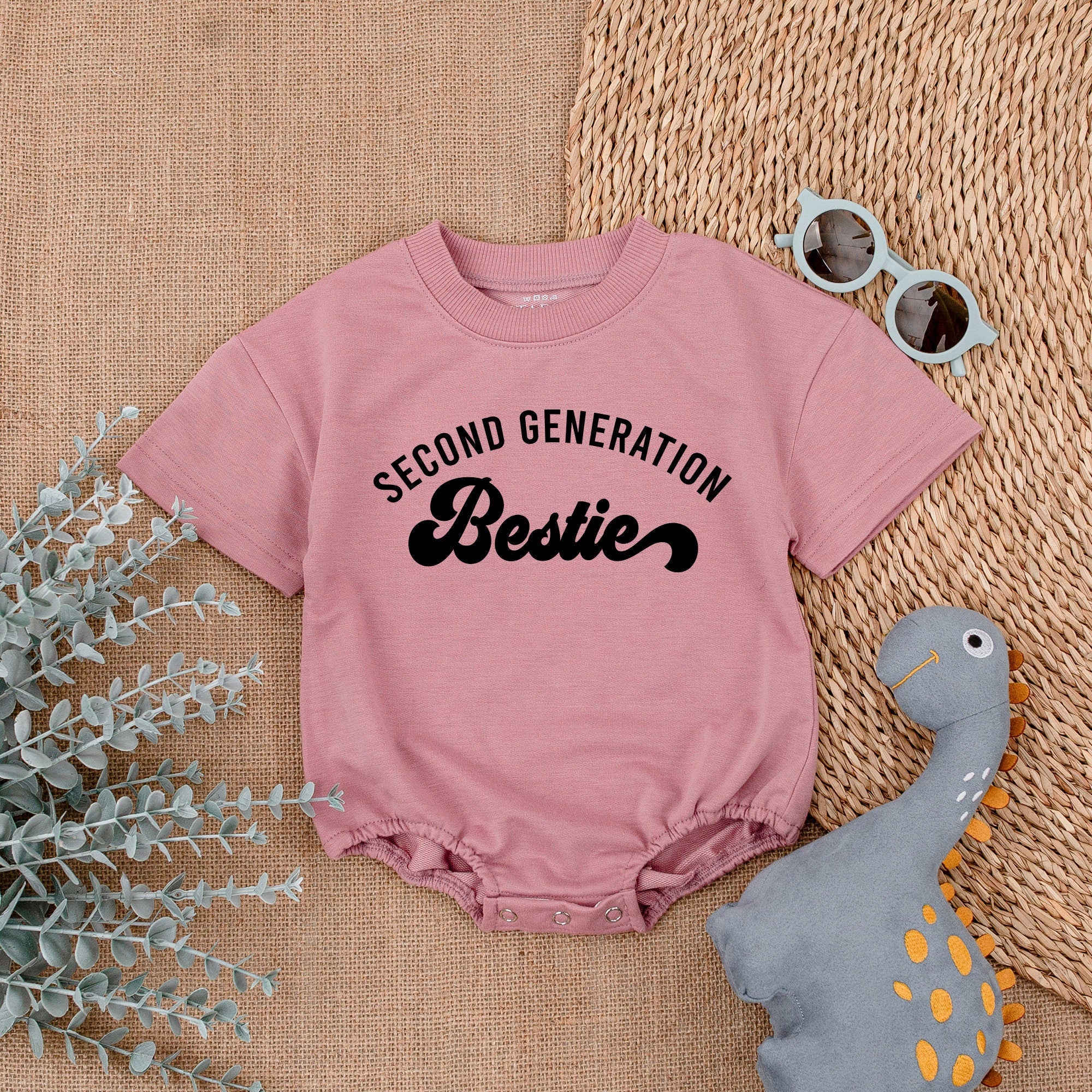Second Generation Besties Baby Romper Soft Cotton Outfit Perfect for Baby Showers Birthday Gifts Comfortable Playful Typography Design