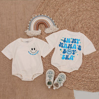 My Mama's Boy Era Baby Romper Fun Blue Smiley Design Gift for Infant Soft Cotton Outfit Birthday or Casual Wear