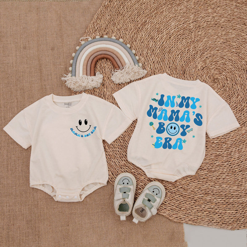 My Mama's Boy Era Baby Romper Fun Blue Smiley Design Gift for Infant Soft Cotton Outfit Birthday or Casual Wear