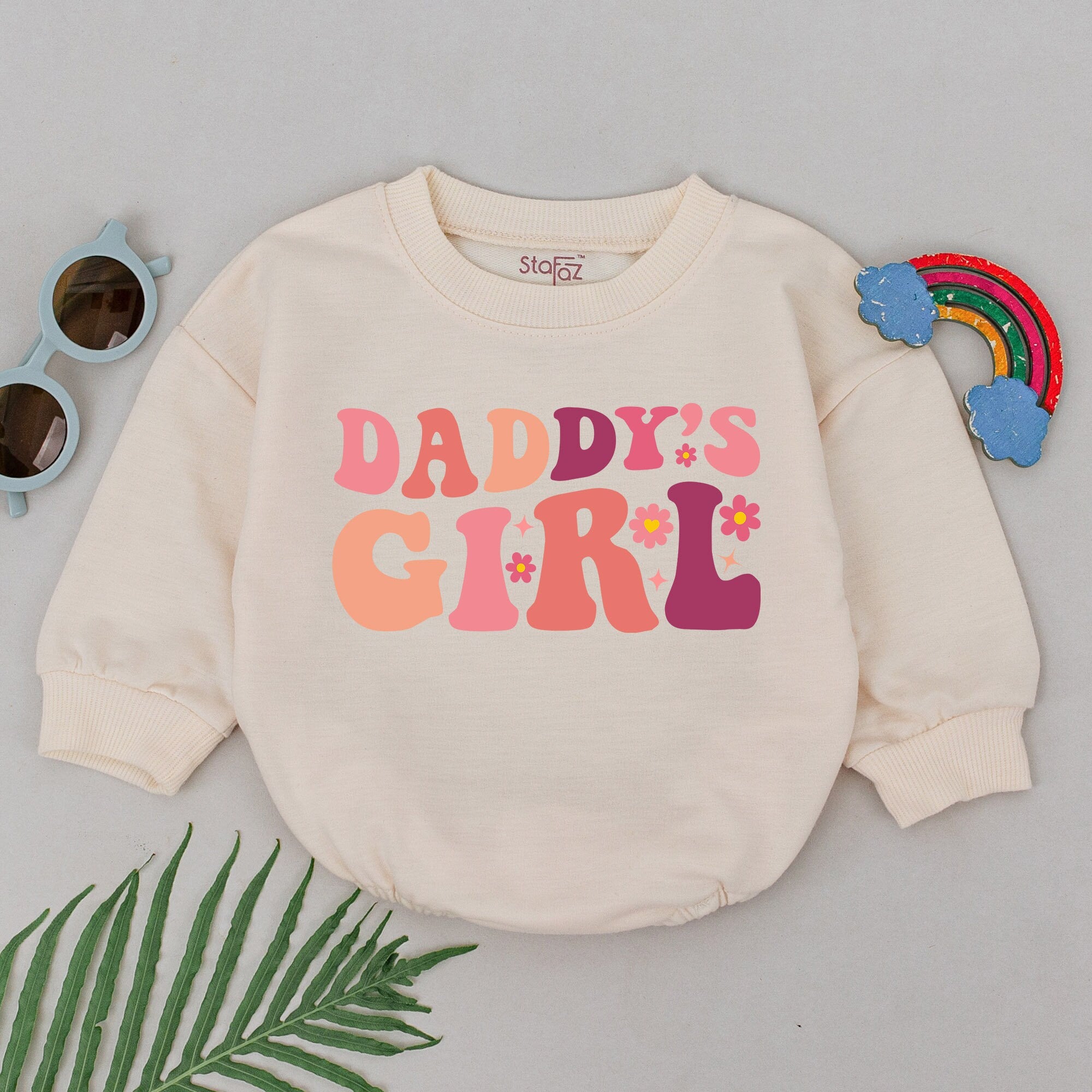 Daddy's Girl Romper Playful Retro Design with Flowers Pink Orange Purple Baby Outfit Gift for Newborn Toddler Girls Father's Day