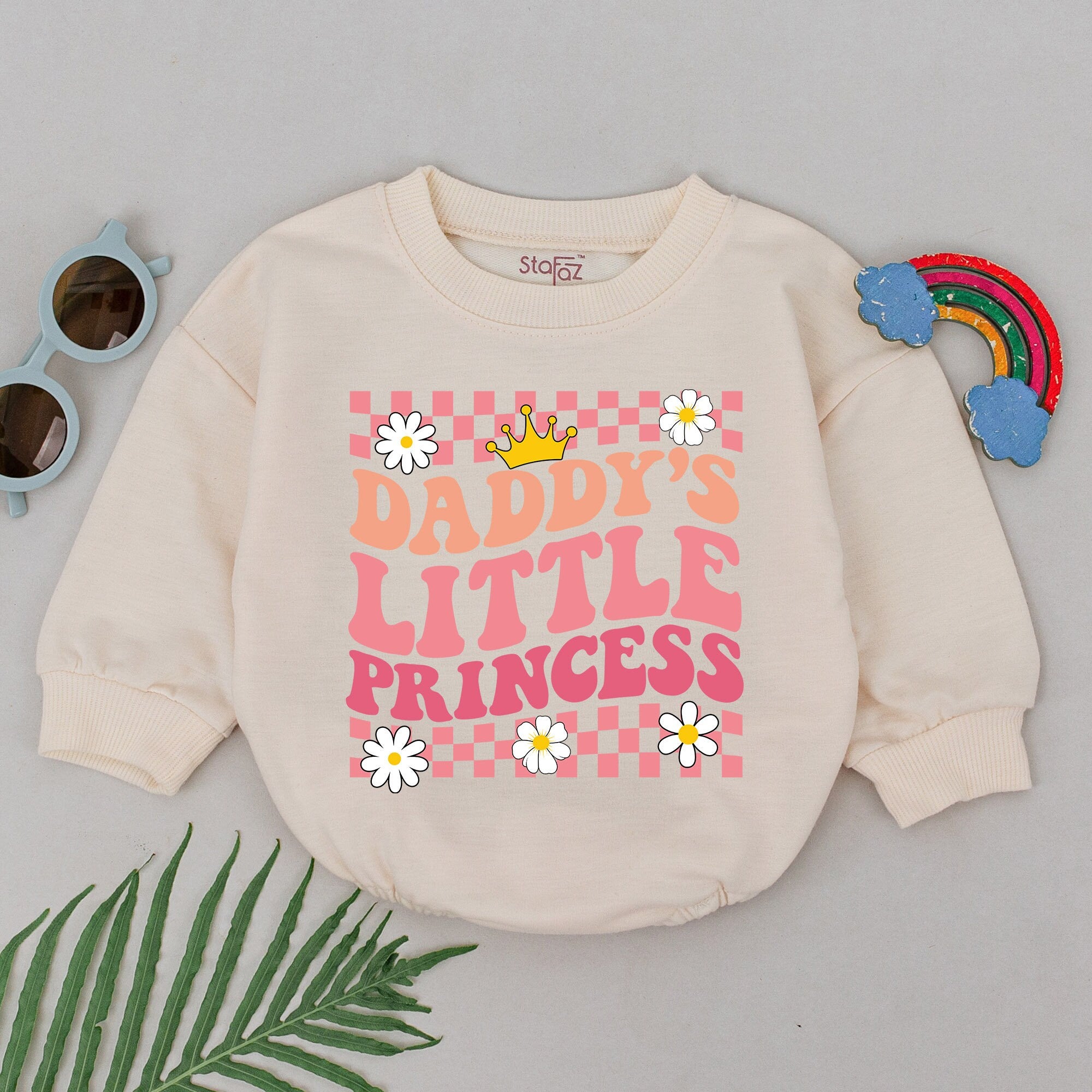 Daddy's Little Princess Baby Romper Pink Floral Design Father's Day Gift Toddler Girl Outfit Newborn Cute Checkered Pattern Soft Cotton
