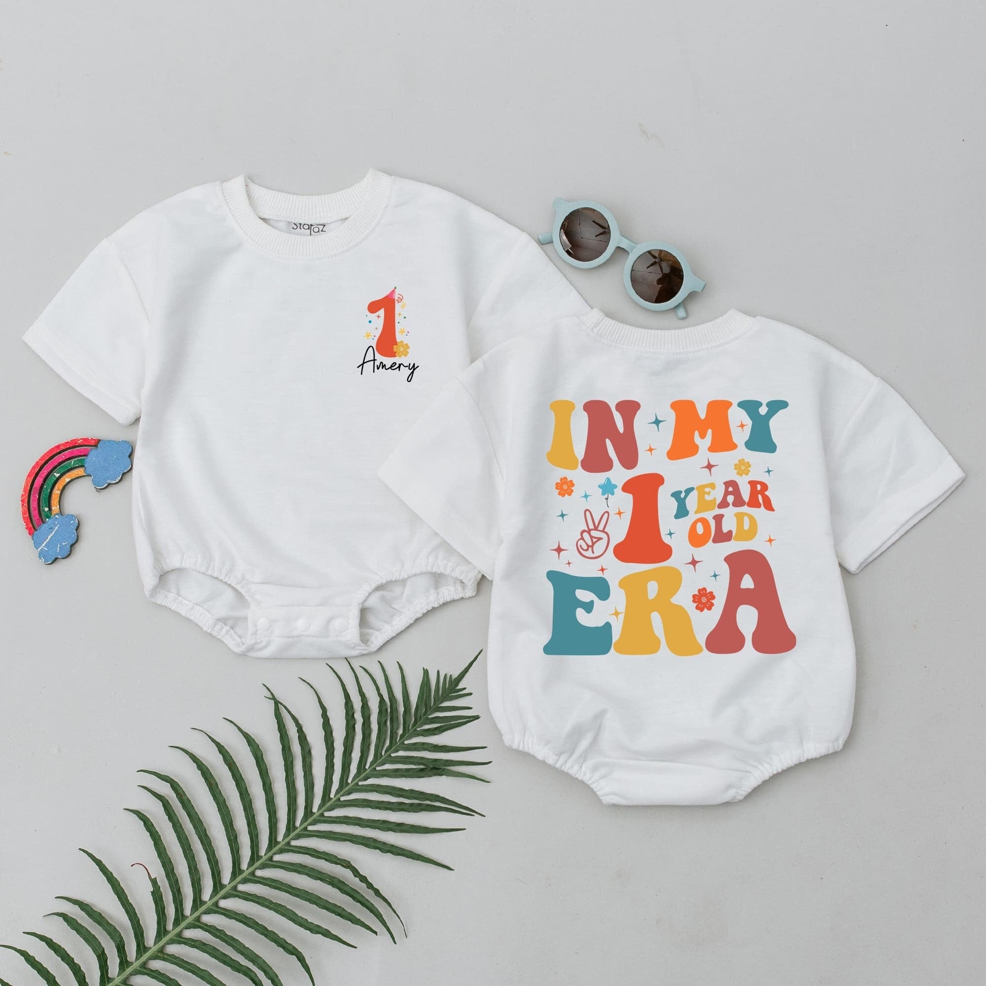 In My 1 Year Old Era Birthday Romper Colorful Baby Outfit First Birthday Gift Soft Cotton Short Sleeve Bodysuit Infant Toddler Party