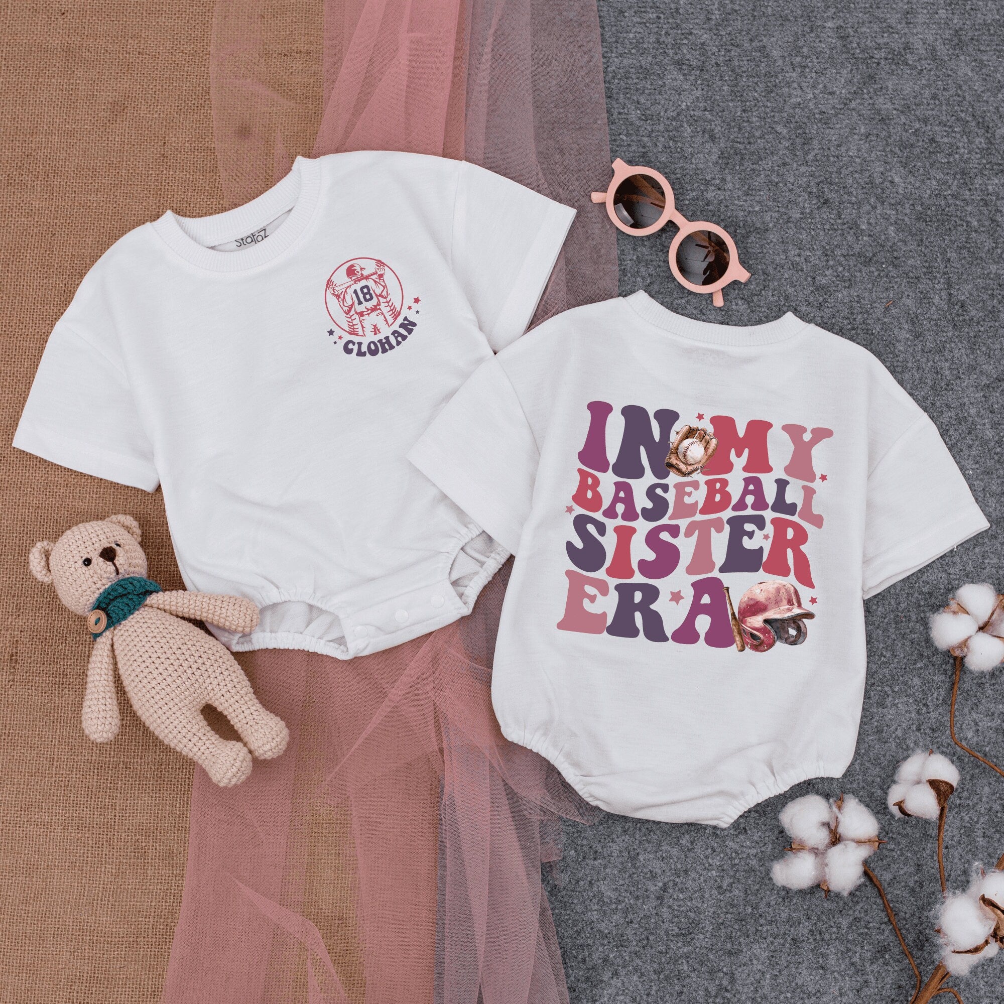 Girls Baseball Romper with "In My Baseball Sister Era" Design